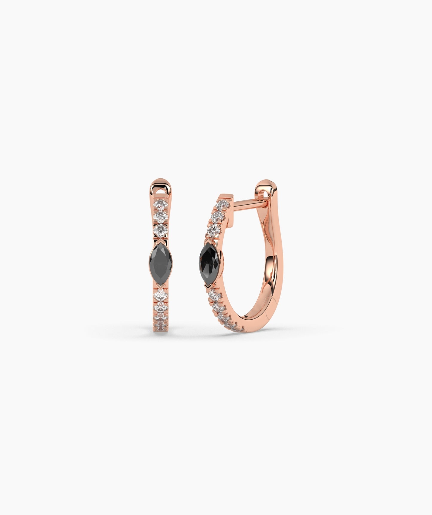 14K Gold Marquise Blue Diamond & White Diamond Huggie Hoop Earrings