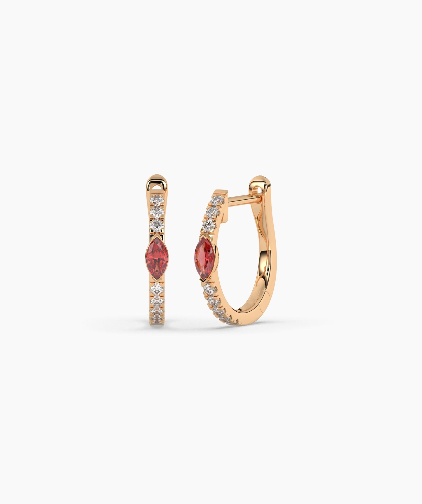 14K Gold Marquise Blue Diamond & White Diamond Huggie Hoop Earrings
