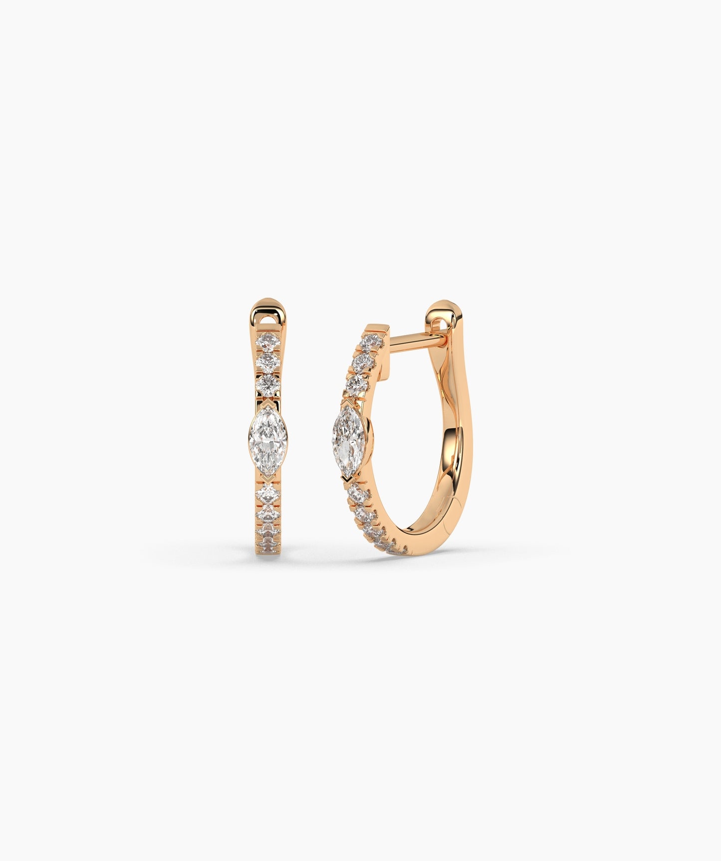 14K Gold Marquise Blue Diamond & White Diamond Huggie Hoop Earrings