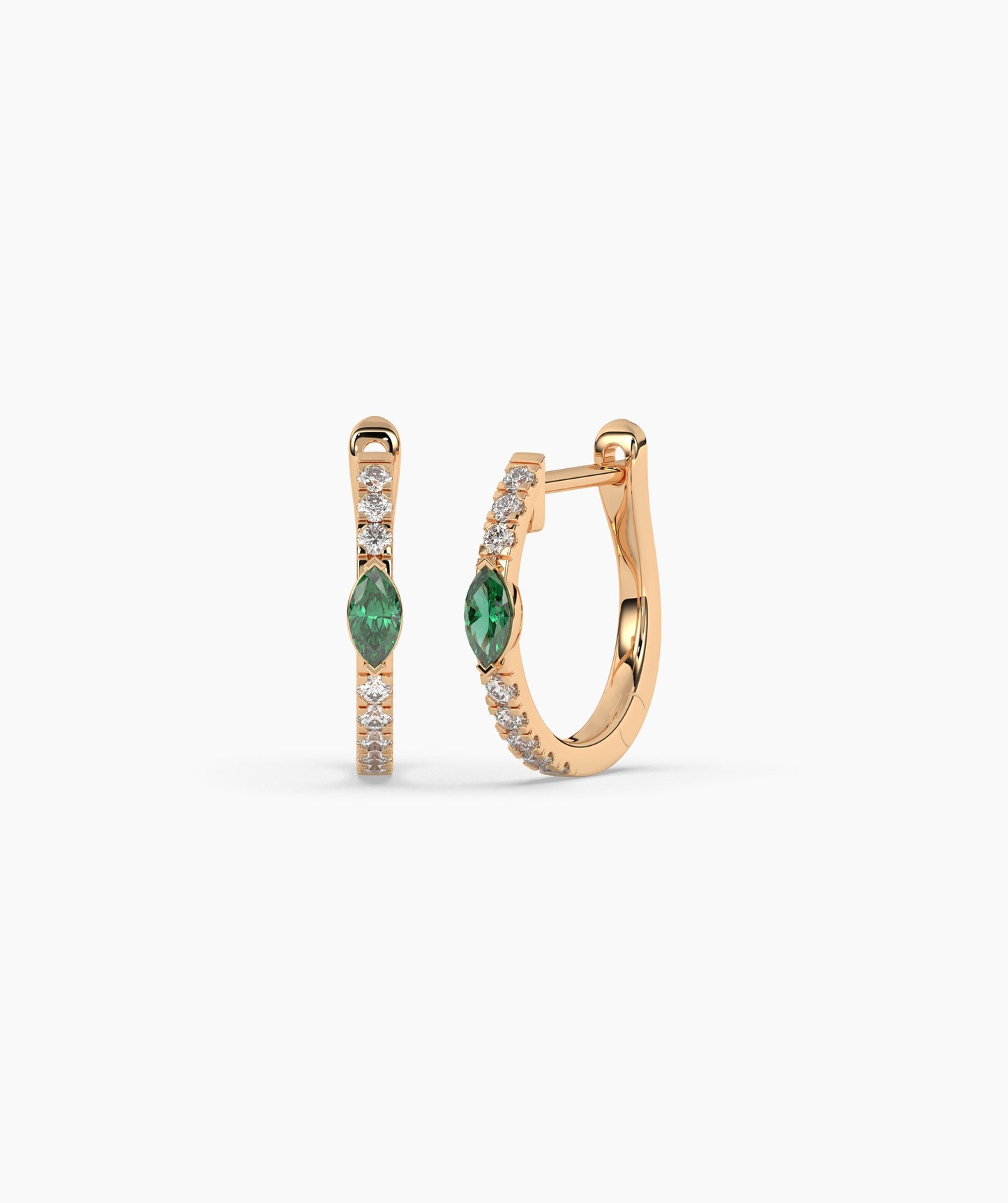 14K Gold Marquise Blue Diamond & White Diamond Huggie Hoop Earrings