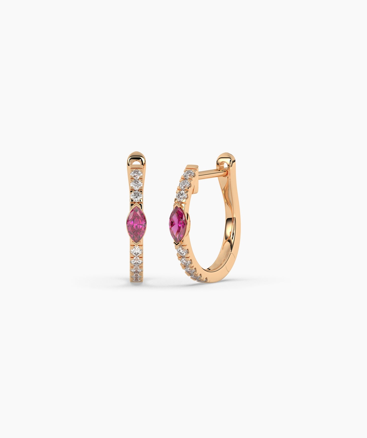 14K Gold Marquise Blue Diamond & White Diamond Huggie Hoop Earrings