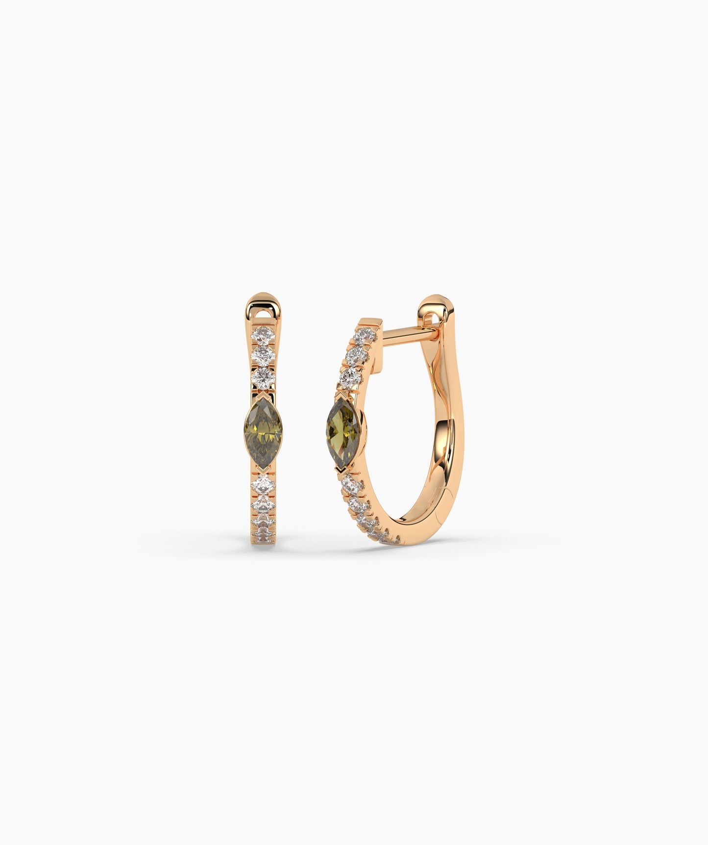14K Gold Marquise Blue Diamond & White Diamond Huggie Hoop Earrings