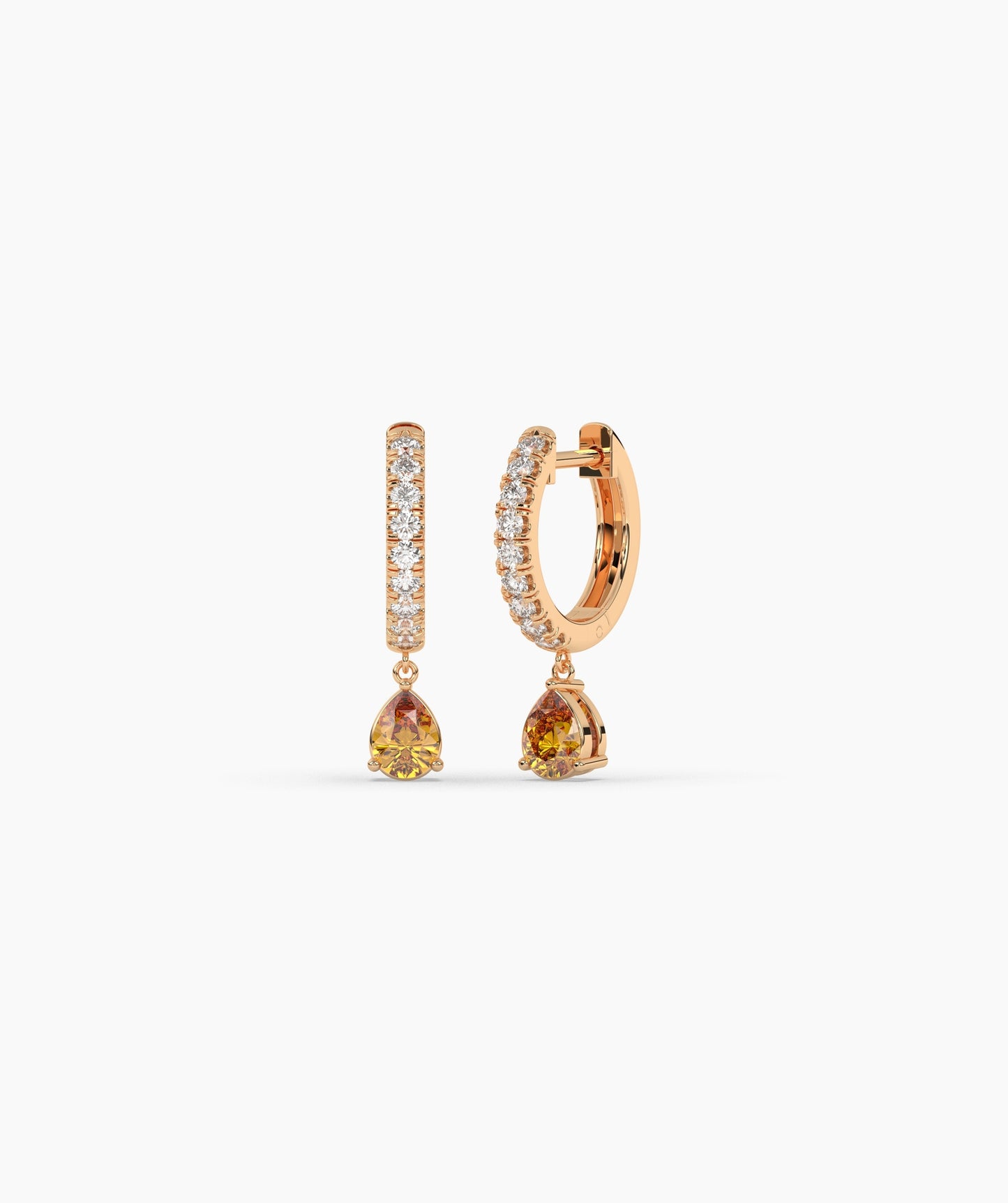 Pear Blue Diamond Drop Huggie Hoop Earrings in 14K Gold