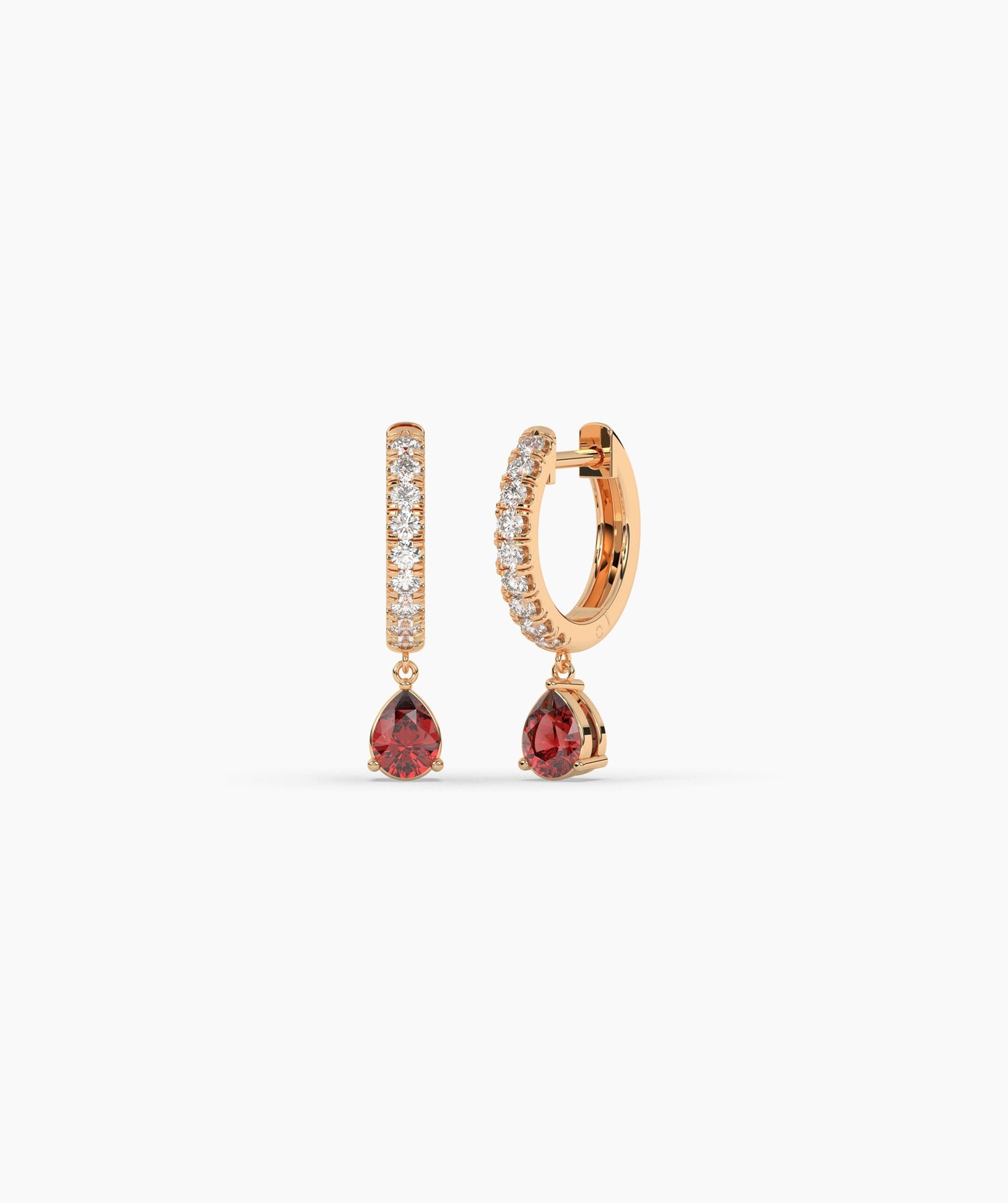 Pear Blue Diamond Drop Huggie Hoop Earrings in 14K Gold