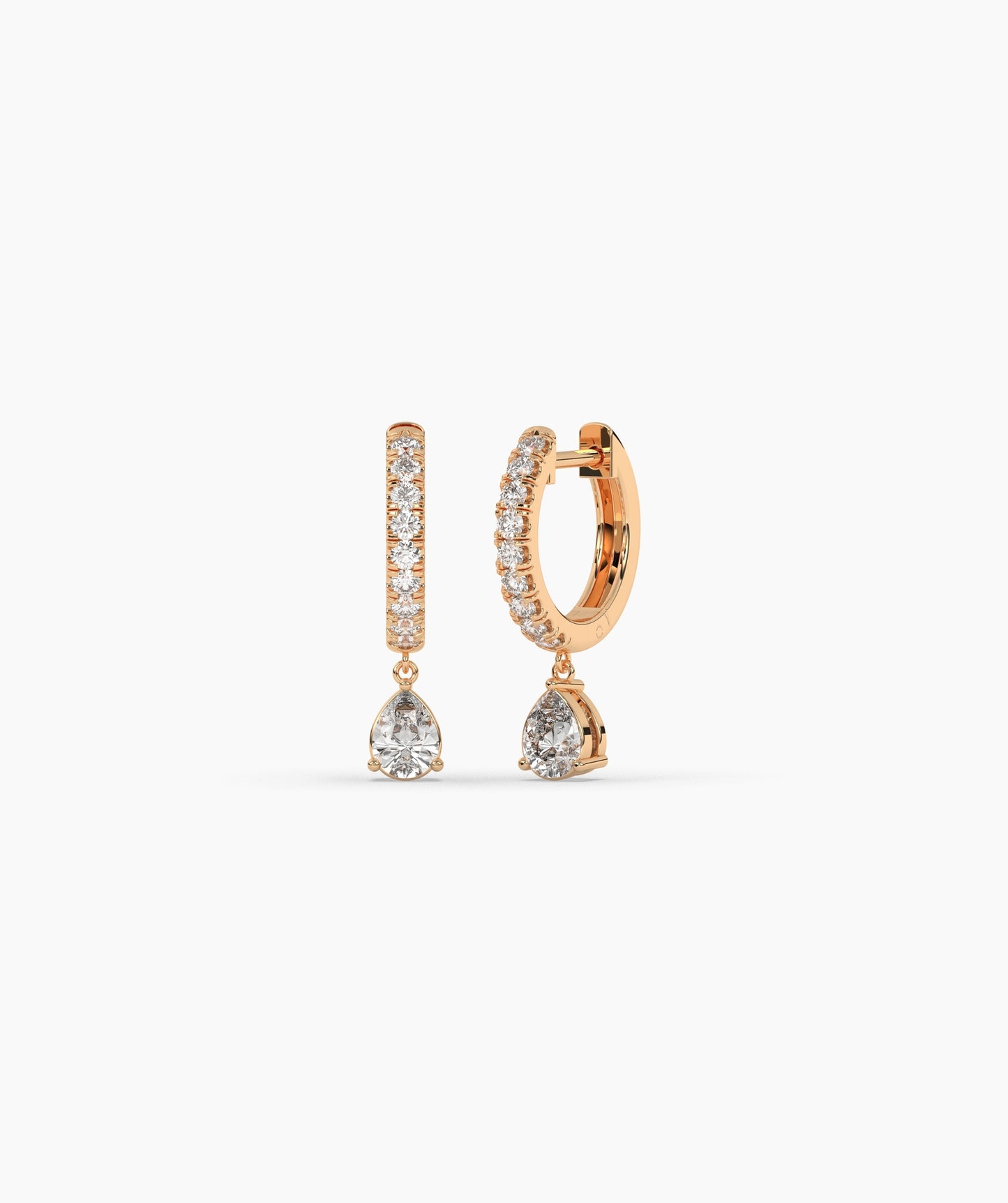 Pear Blue Diamond Drop Huggie Hoop Earrings in 14K Gold