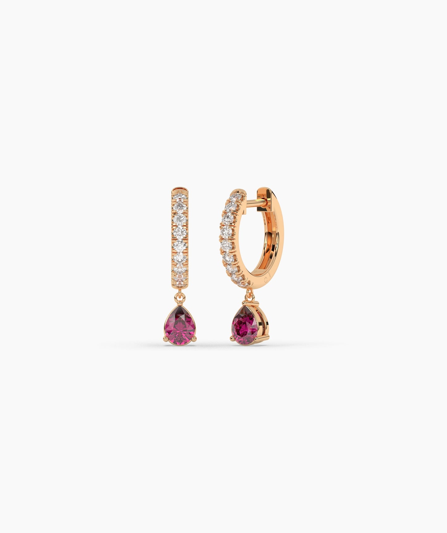 Pear Blue Diamond Drop Huggie Hoop Earrings in 14K Gold