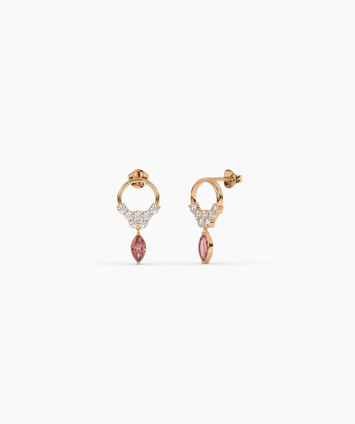 14K Gold Marquise Birthstone & Diamond Cluster Drop Earrings