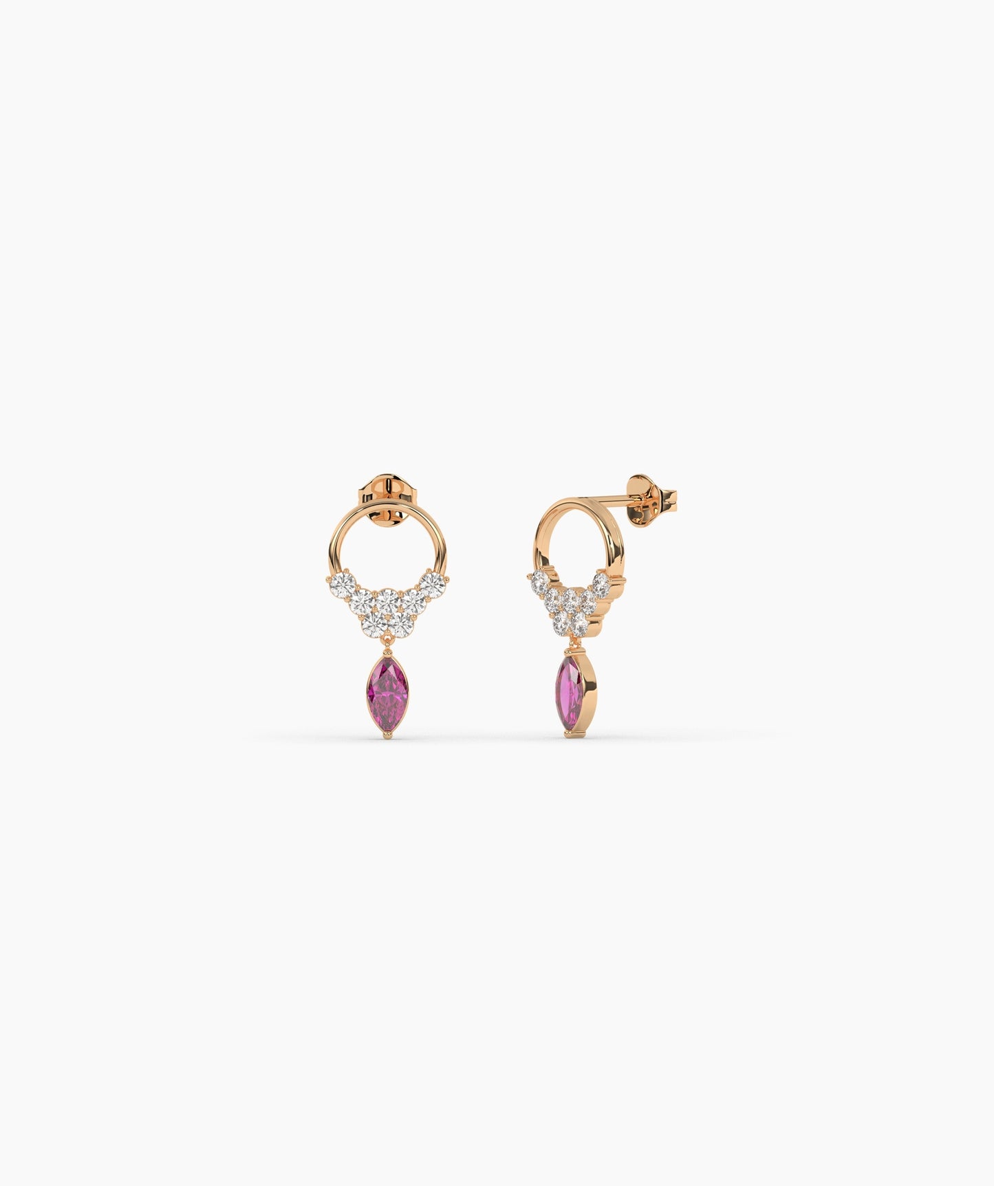14K Gold Marquise Birthstone & Diamond Cluster Drop Earrings