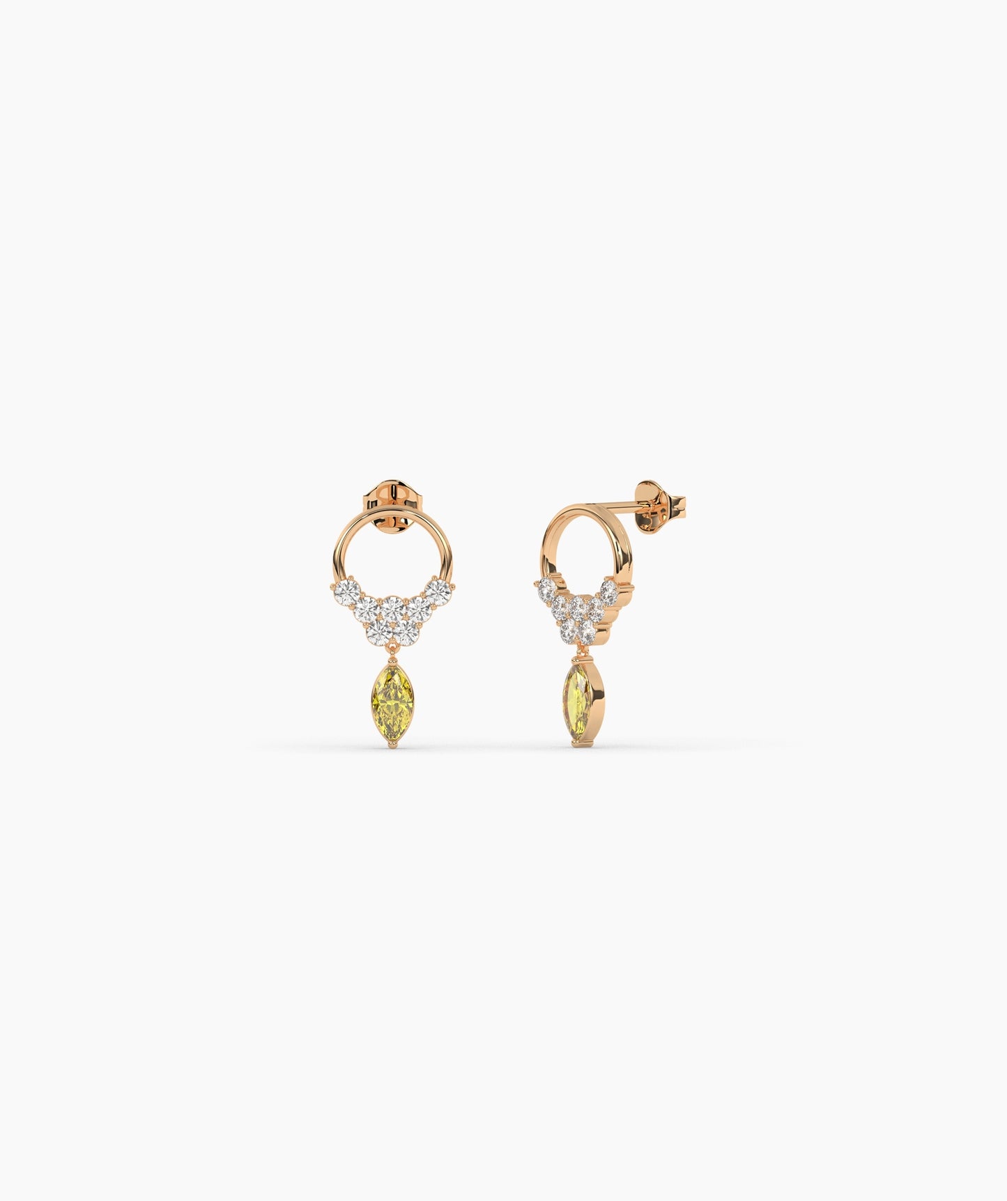 14K Gold Marquise Birthstone & Diamond Cluster Drop Earrings