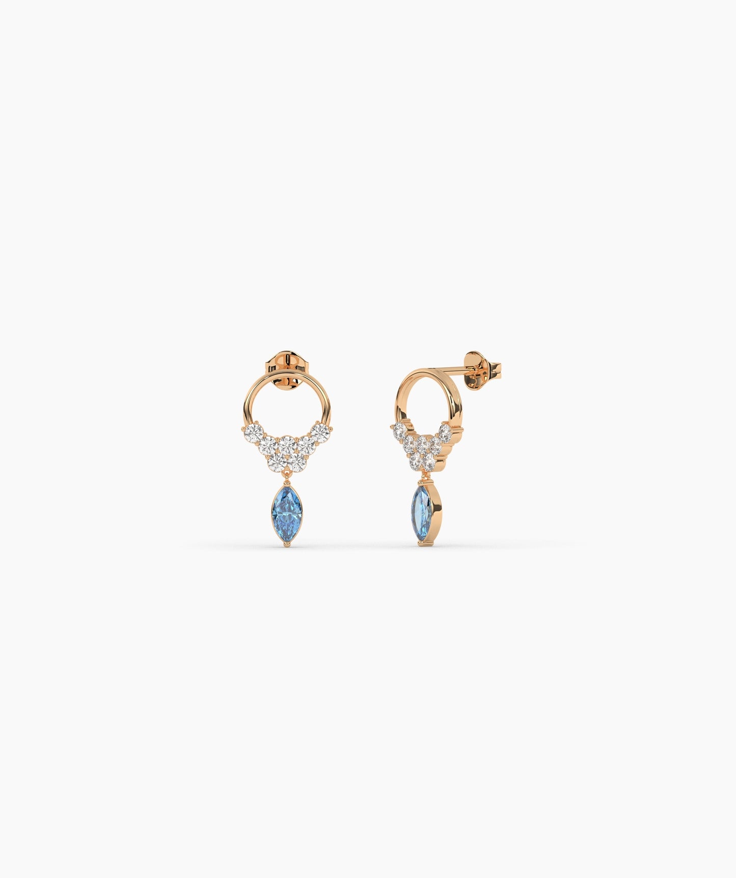 14K Gold Marquise Birthstone & Diamond Cluster Drop Earrings