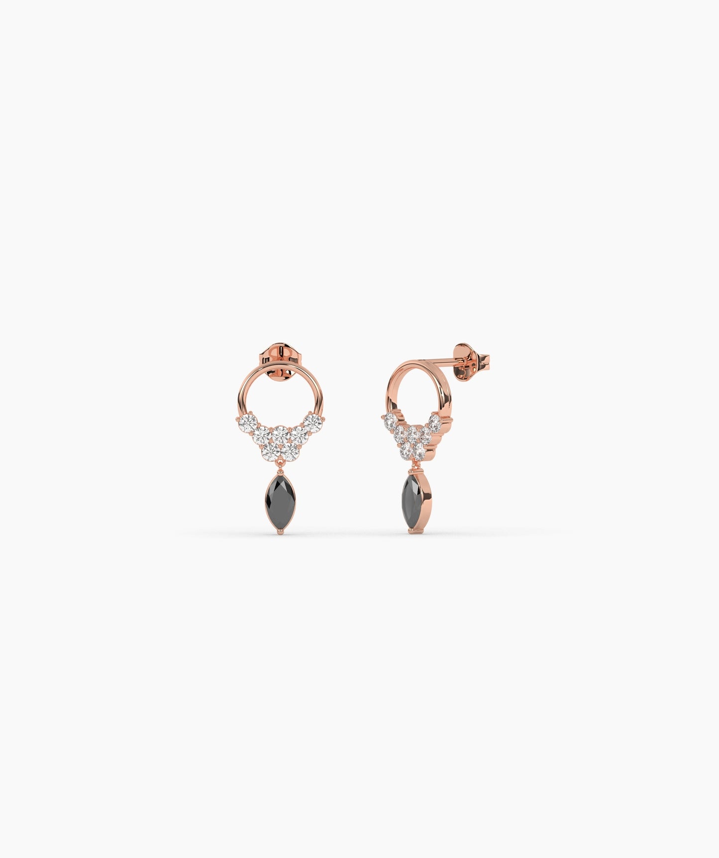 14K Gold Marquise Birthstone & Diamond Cluster Drop Earrings