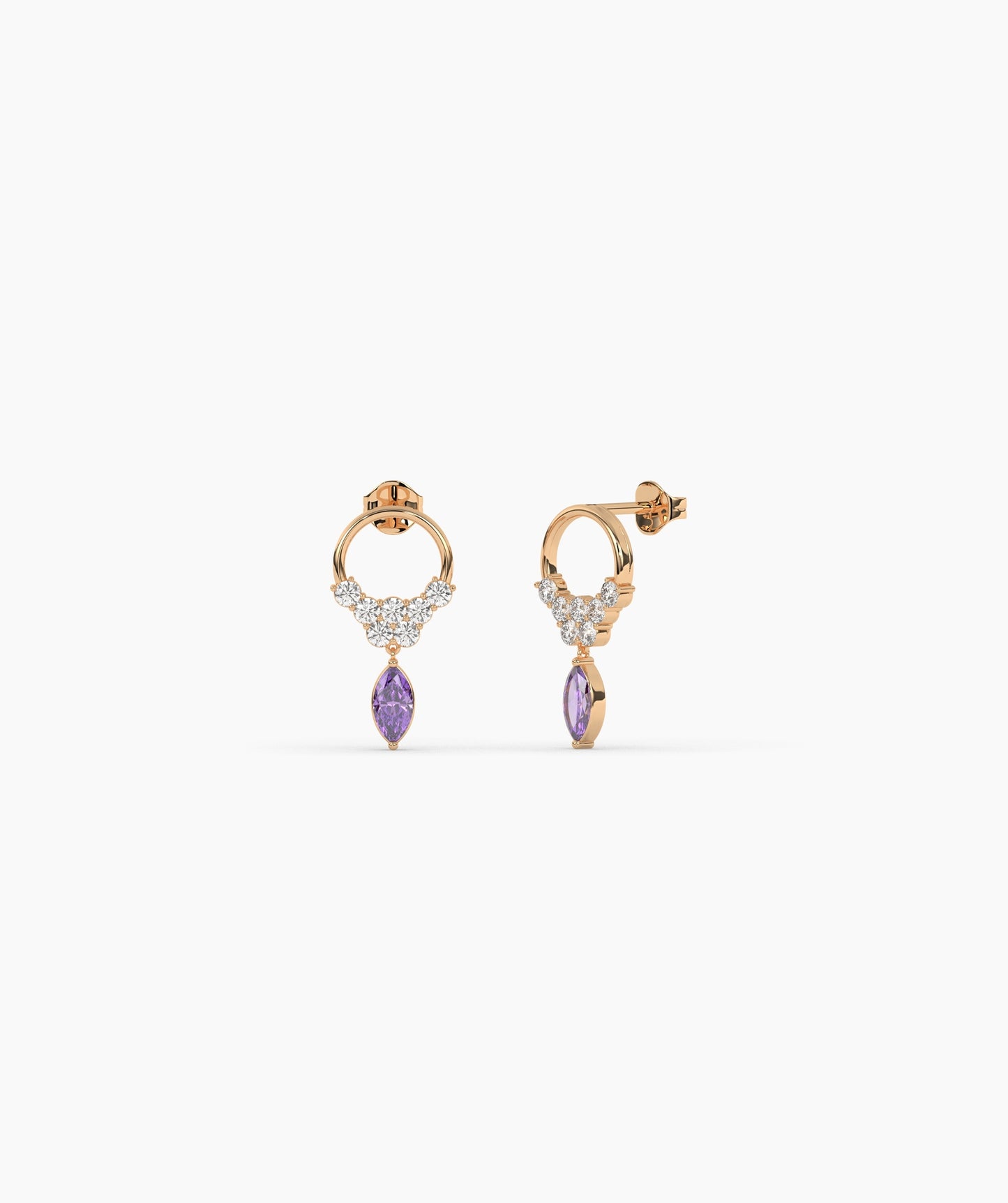 14K Gold Marquise Birthstone & Diamond Cluster Drop Earrings