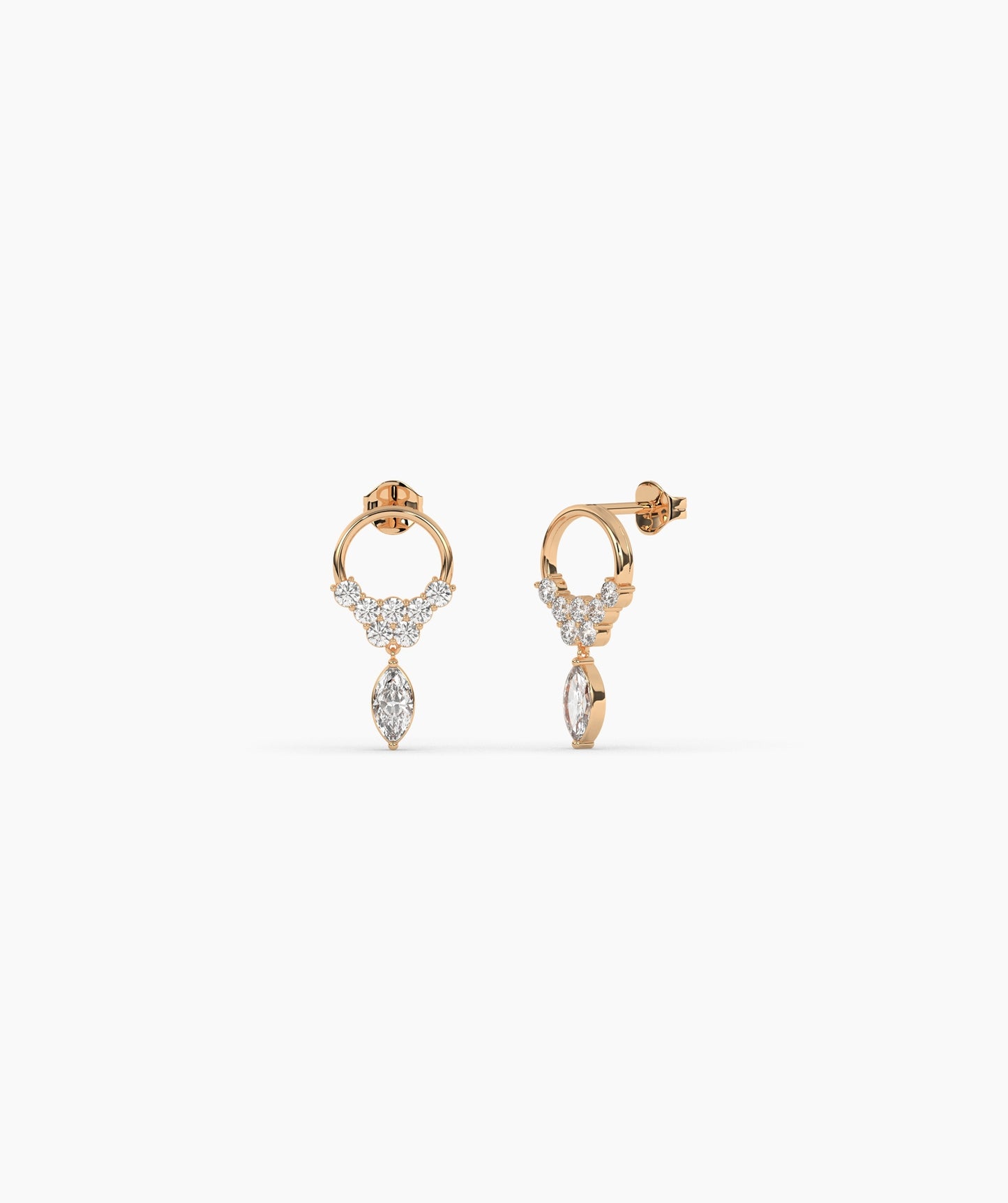 14K Gold Marquise Birthstone & Diamond Cluster Drop Earrings