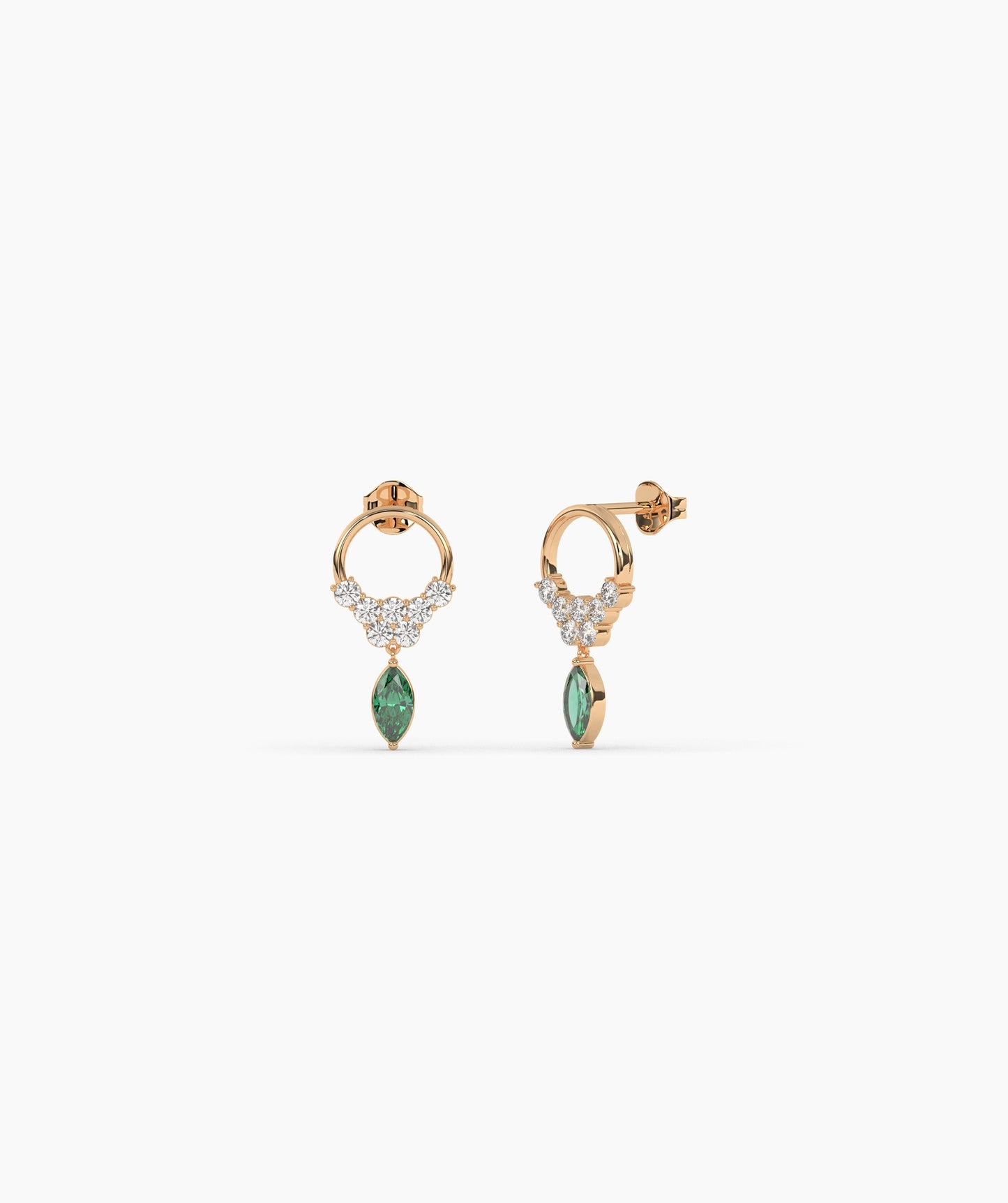14K Gold Marquise Birthstone & Diamond Cluster Drop Earrings