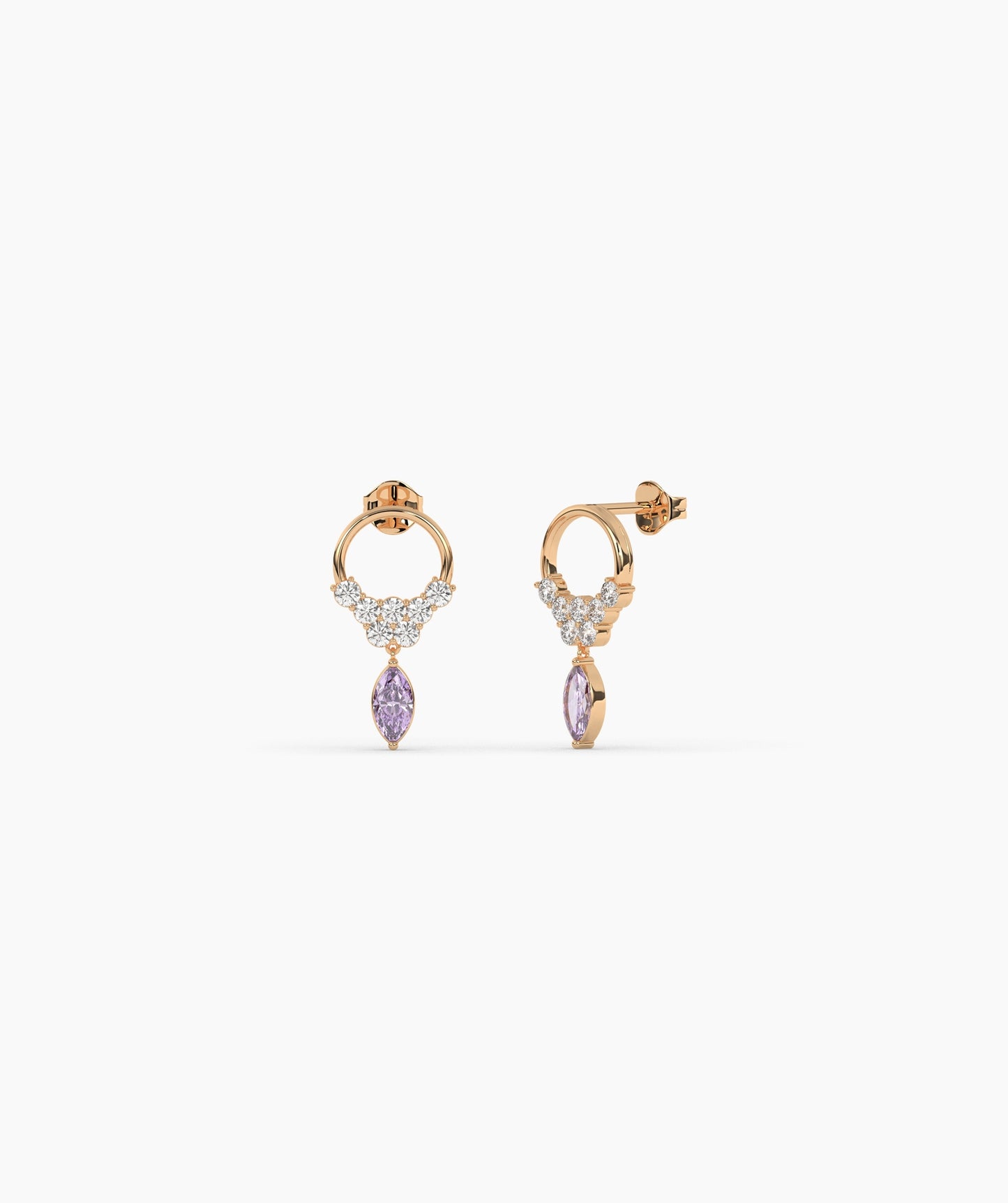 14K Gold Marquise Birthstone & Diamond Cluster Drop Earrings