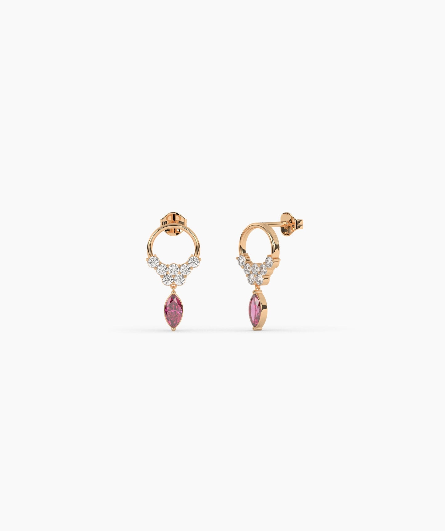 14K Gold Marquise Birthstone & Diamond Cluster Drop Earrings