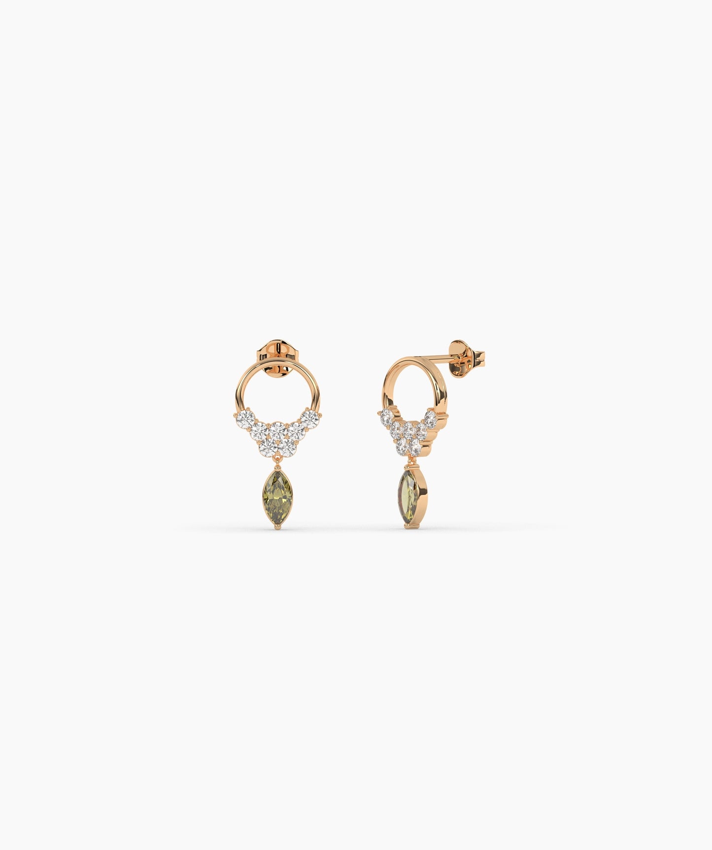 14K Gold Marquise Birthstone & Diamond Cluster Drop Earrings