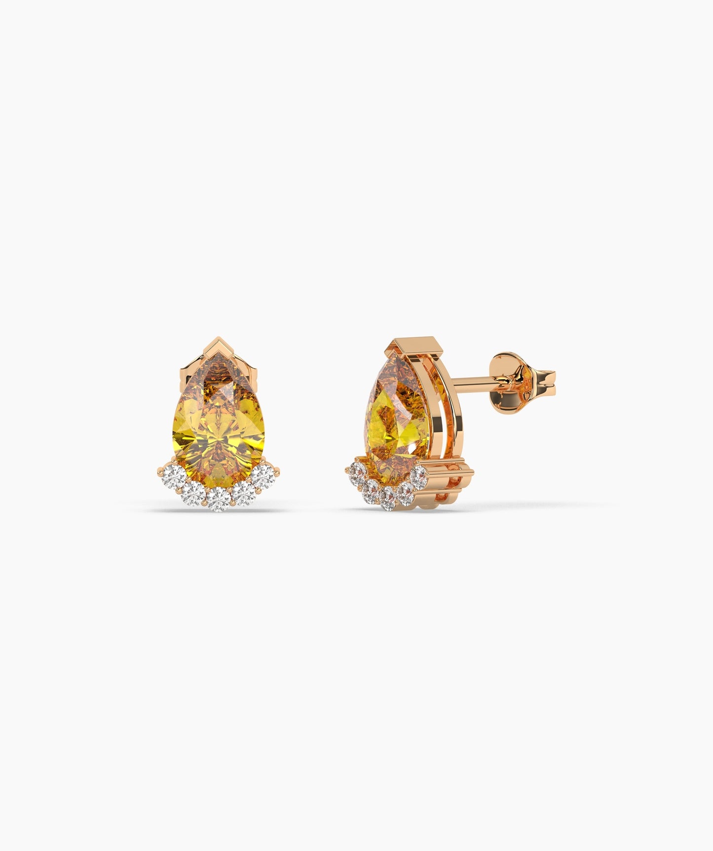 14K Gold Pear Birthstone & Diamond Crown Stud Earrings