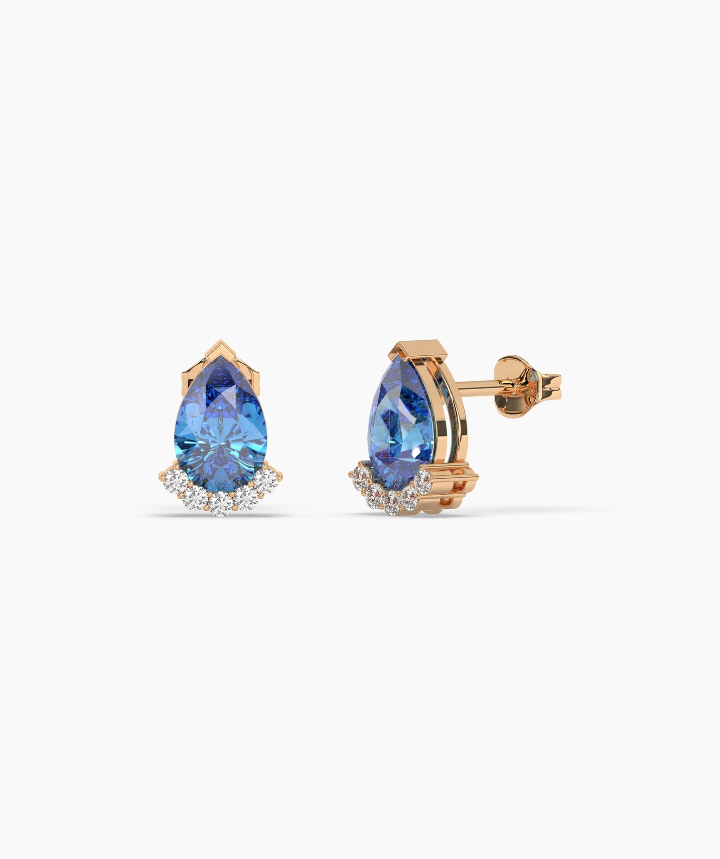 14K Gold Pear Birthstone & Diamond Crown Stud Earrings