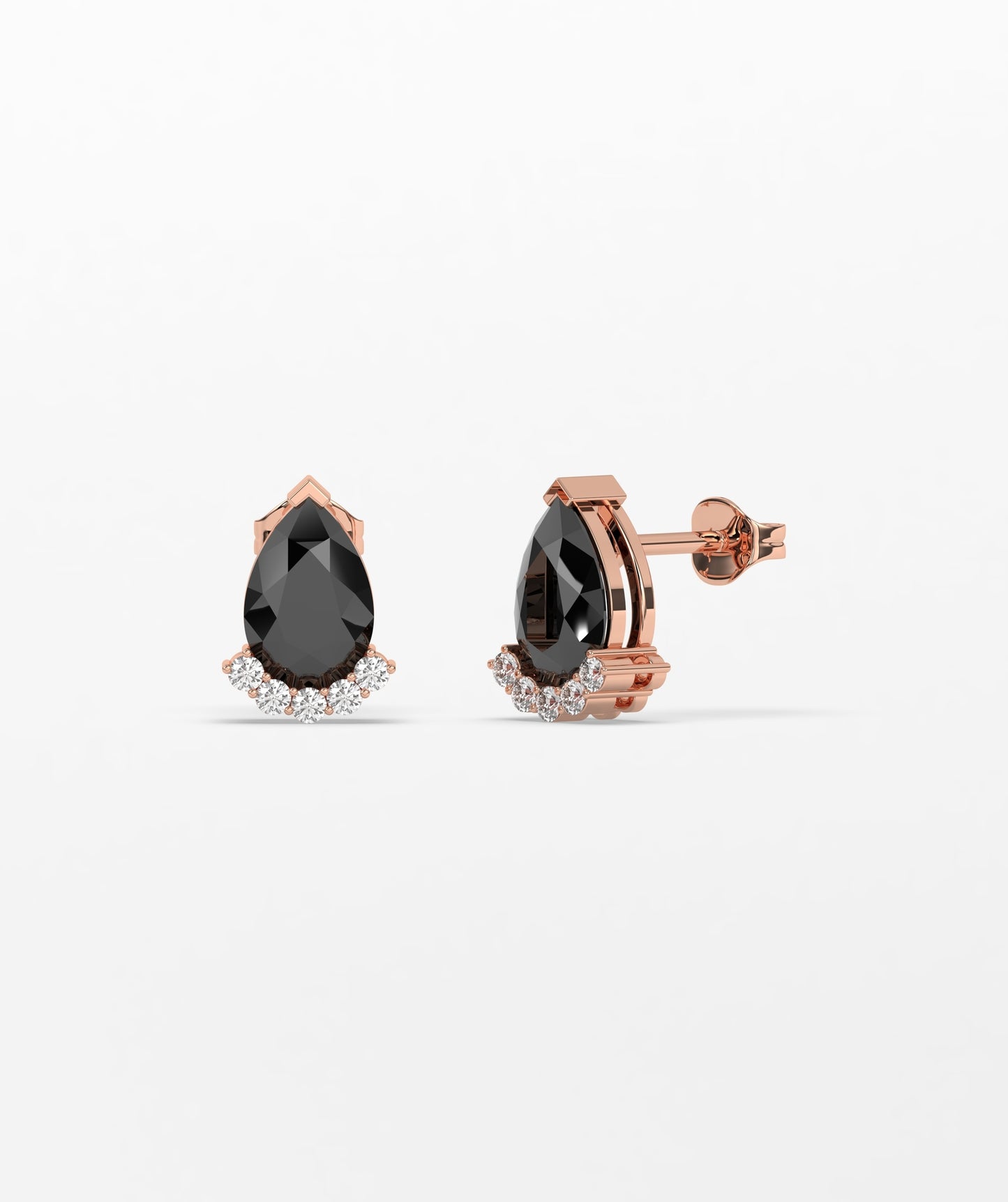 14K Gold Pear Birthstone & Diamond Crown Stud Earrings