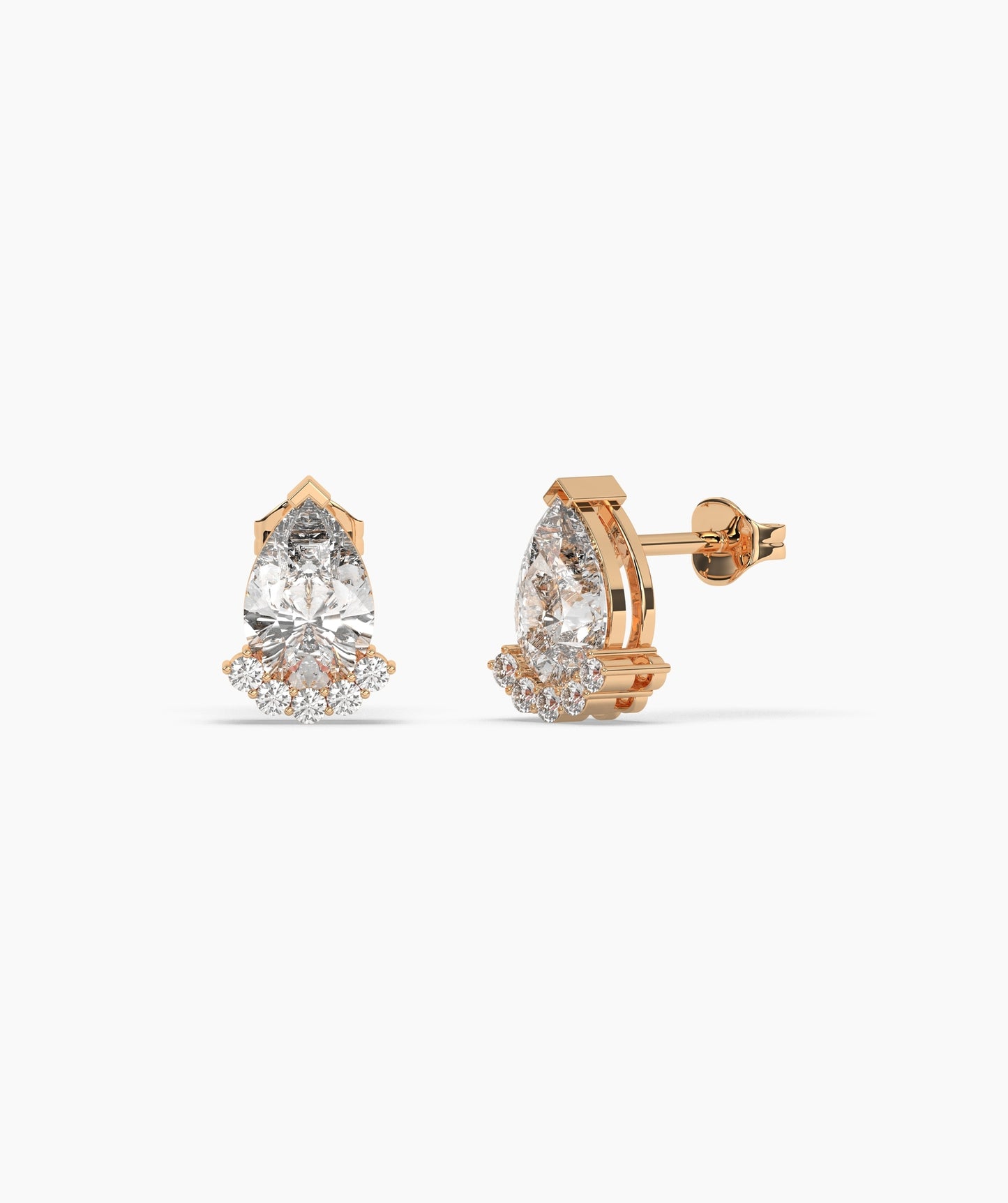 14K Gold Pear Birthstone & Diamond Crown Stud Earrings