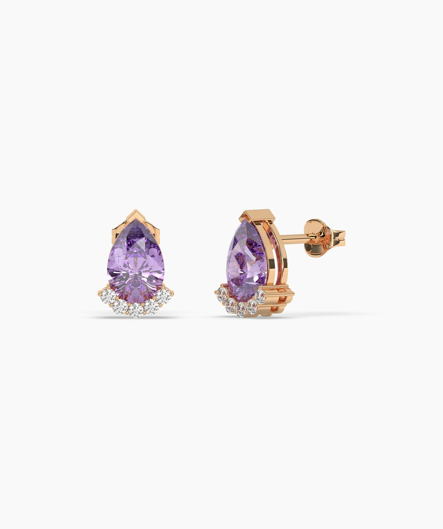 14K Gold Pear Birthstone & Diamond Crown Stud Earrings