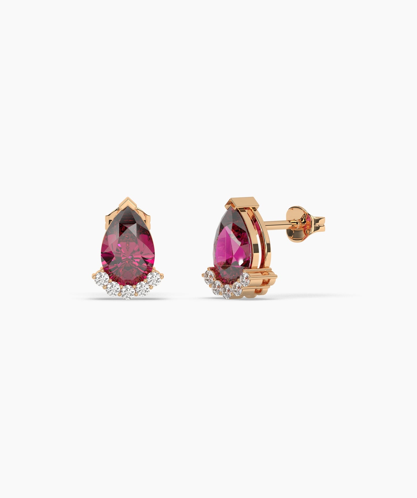 14K Gold Pear Birthstone & Diamond Crown Stud Earrings