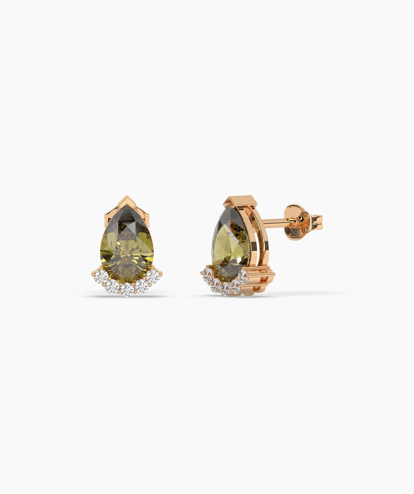 14K Gold Pear Birthstone & Diamond Crown Stud Earrings