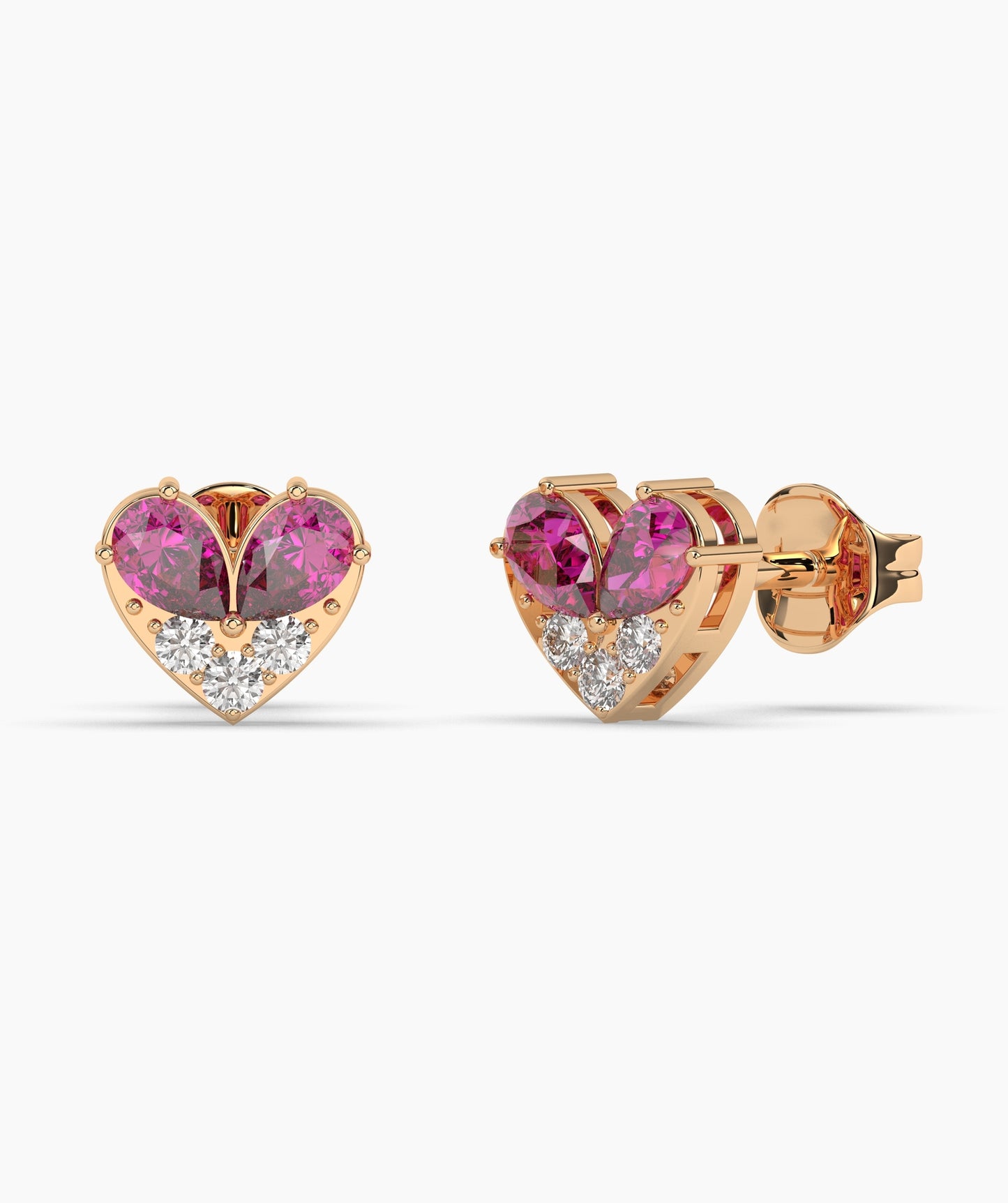 Pear Cut Birthstone and Diamond Heart Stud Earrings