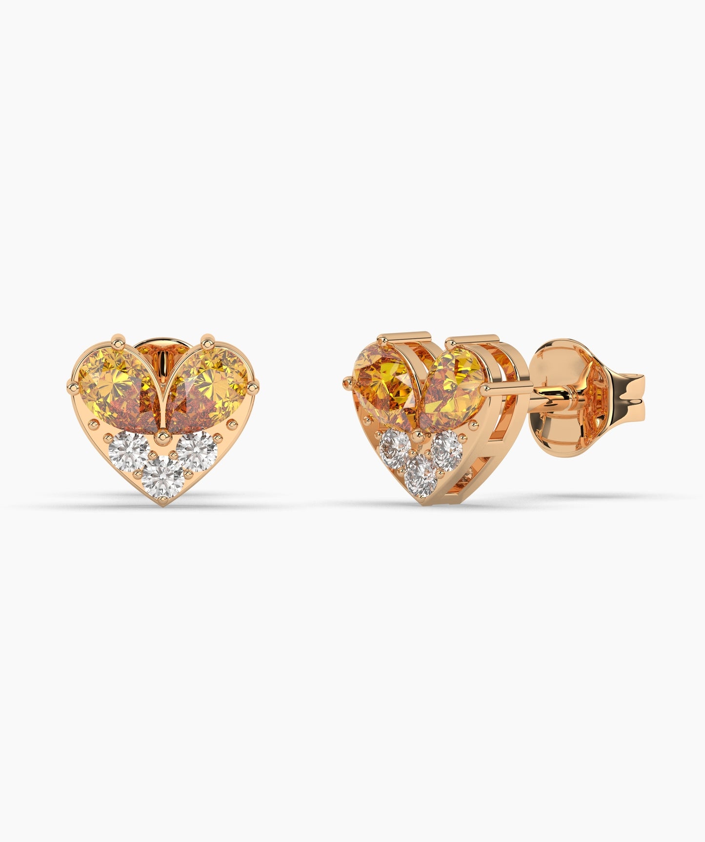 Pear Cut Birthstone and Diamond Heart Stud Earrings