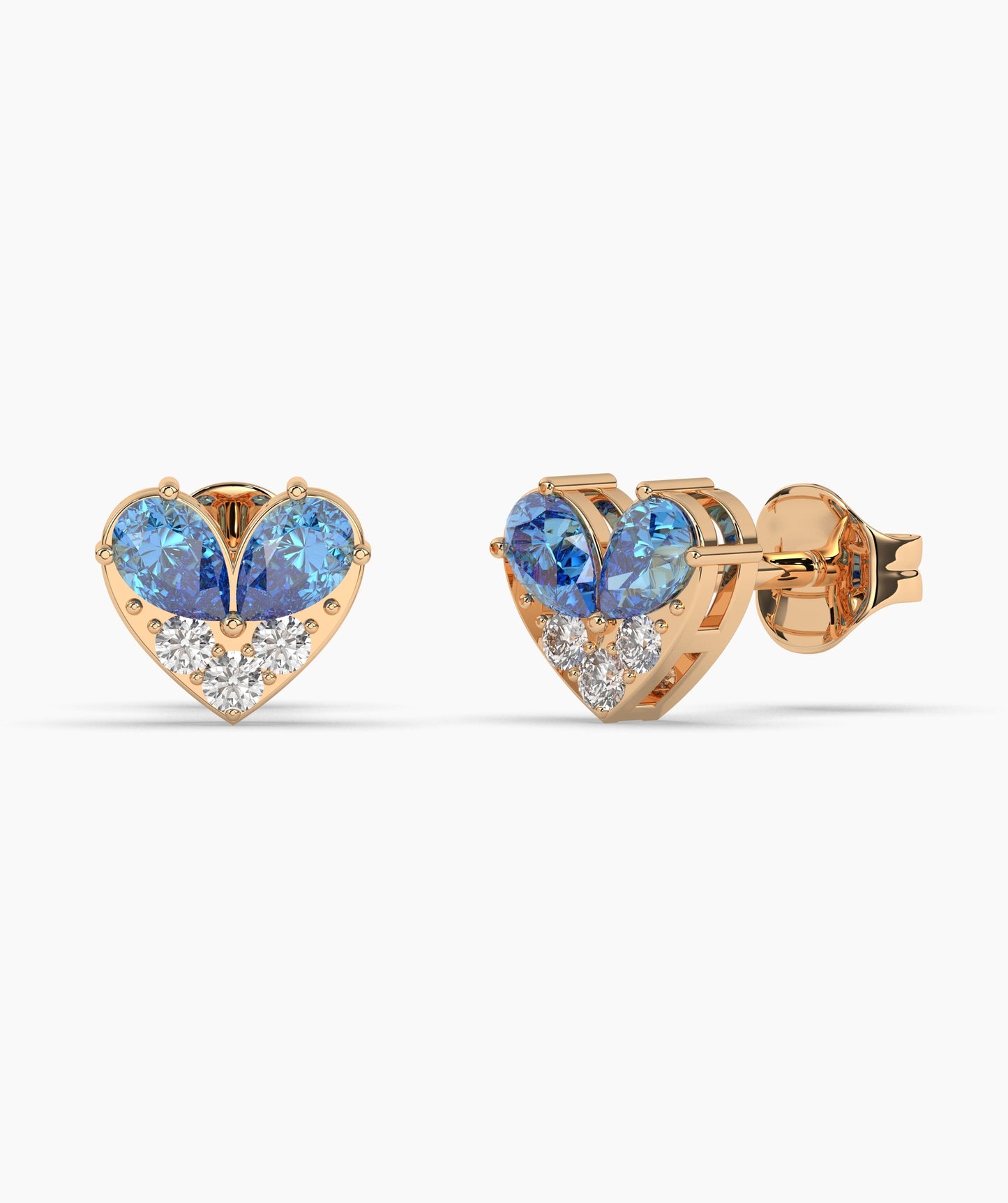 Pear Cut Birthstone and Diamond Heart Stud Earrings
