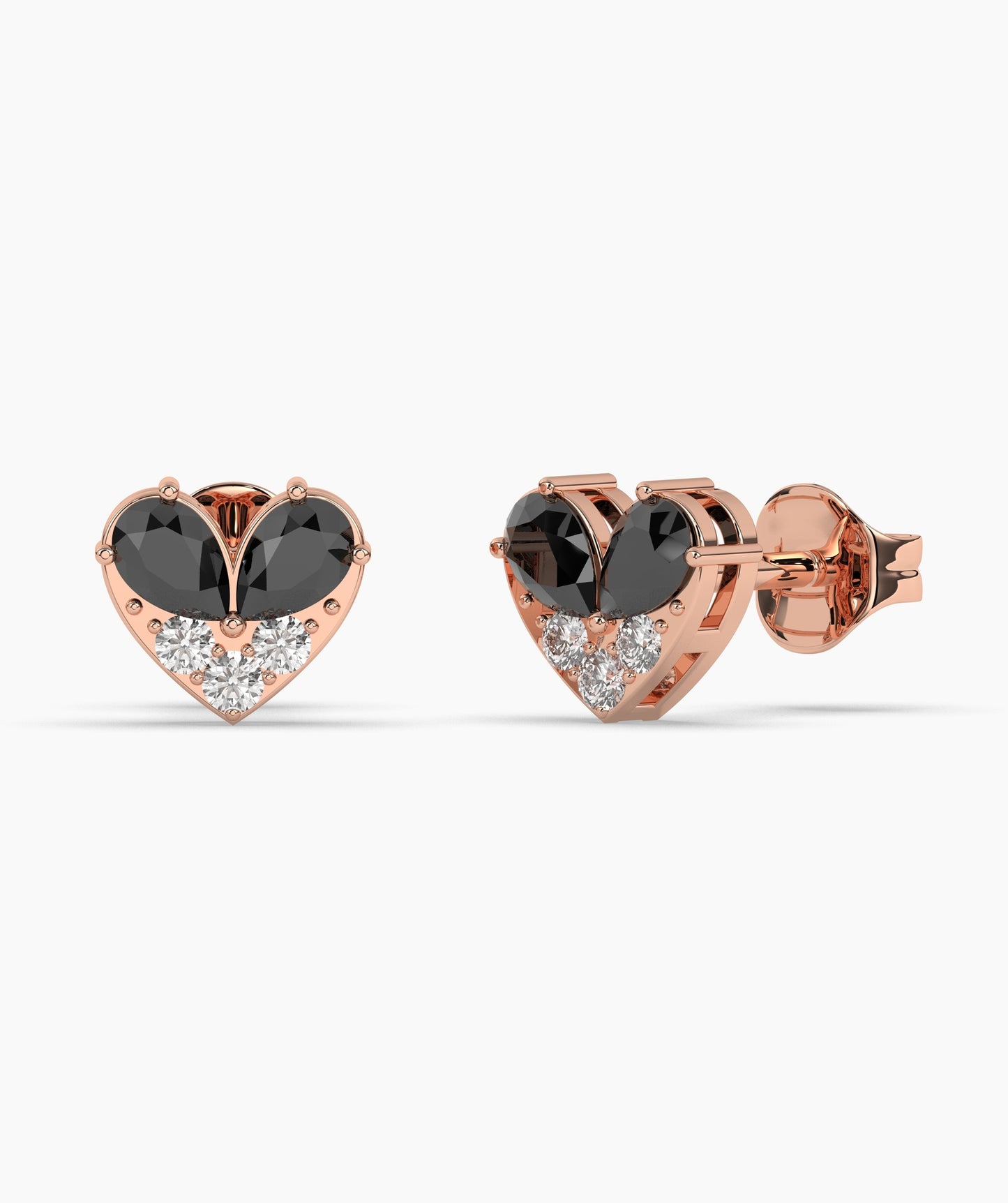 Pear Cut Birthstone and Diamond Heart Stud Earrings