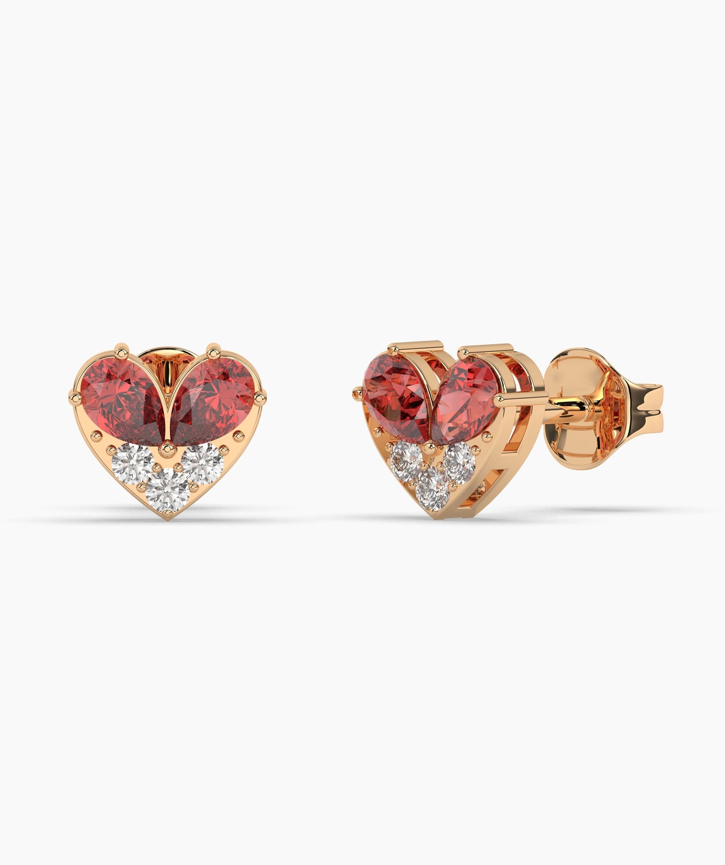 Pear Cut Birthstone and Diamond Heart Stud Earrings