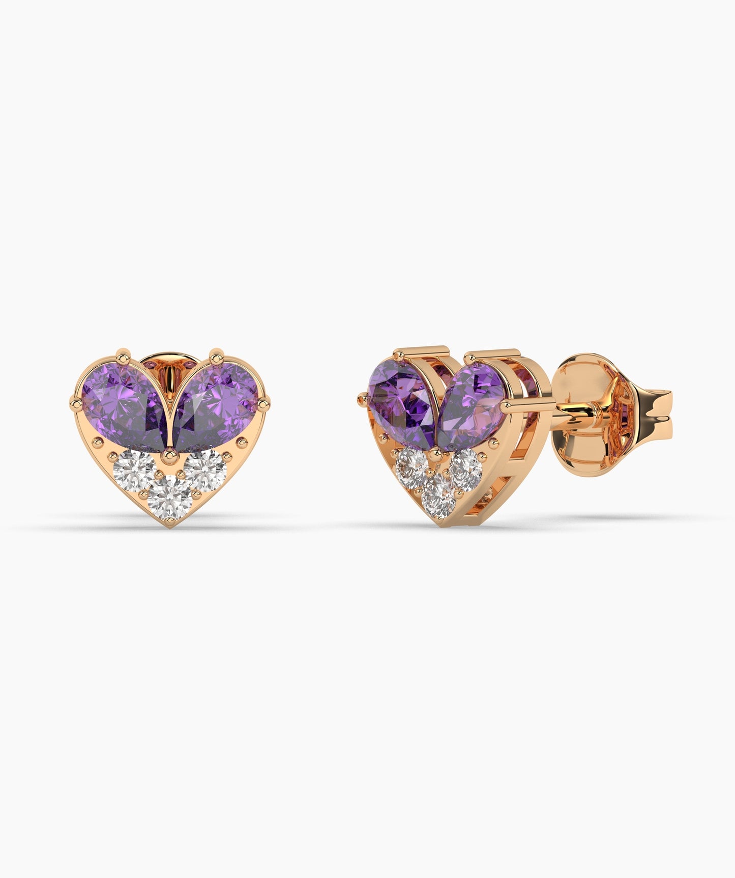 Pear Cut Birthstone and Diamond Heart Stud Earrings
