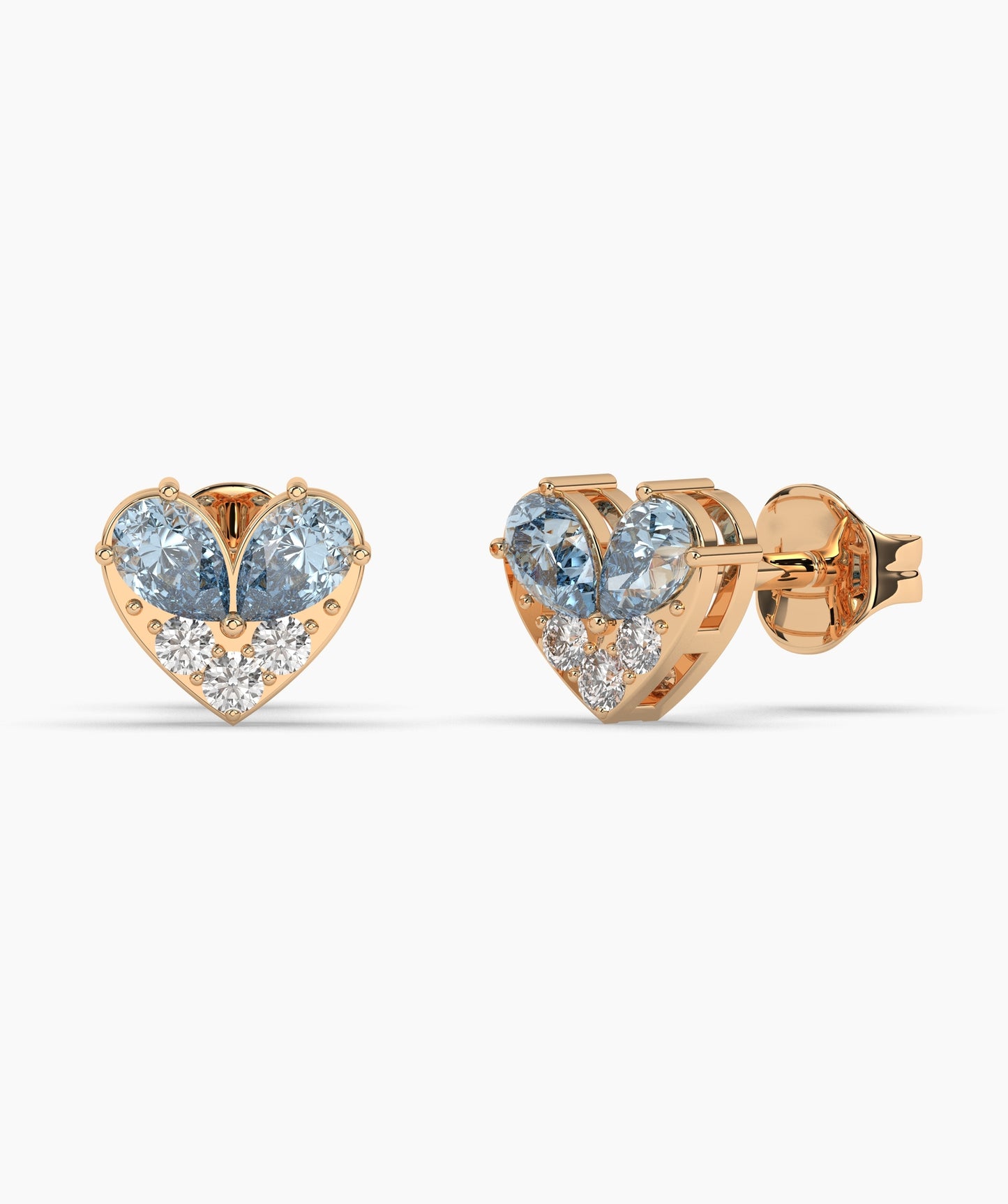 Pear Cut Birthstone and Diamond Heart Stud Earrings