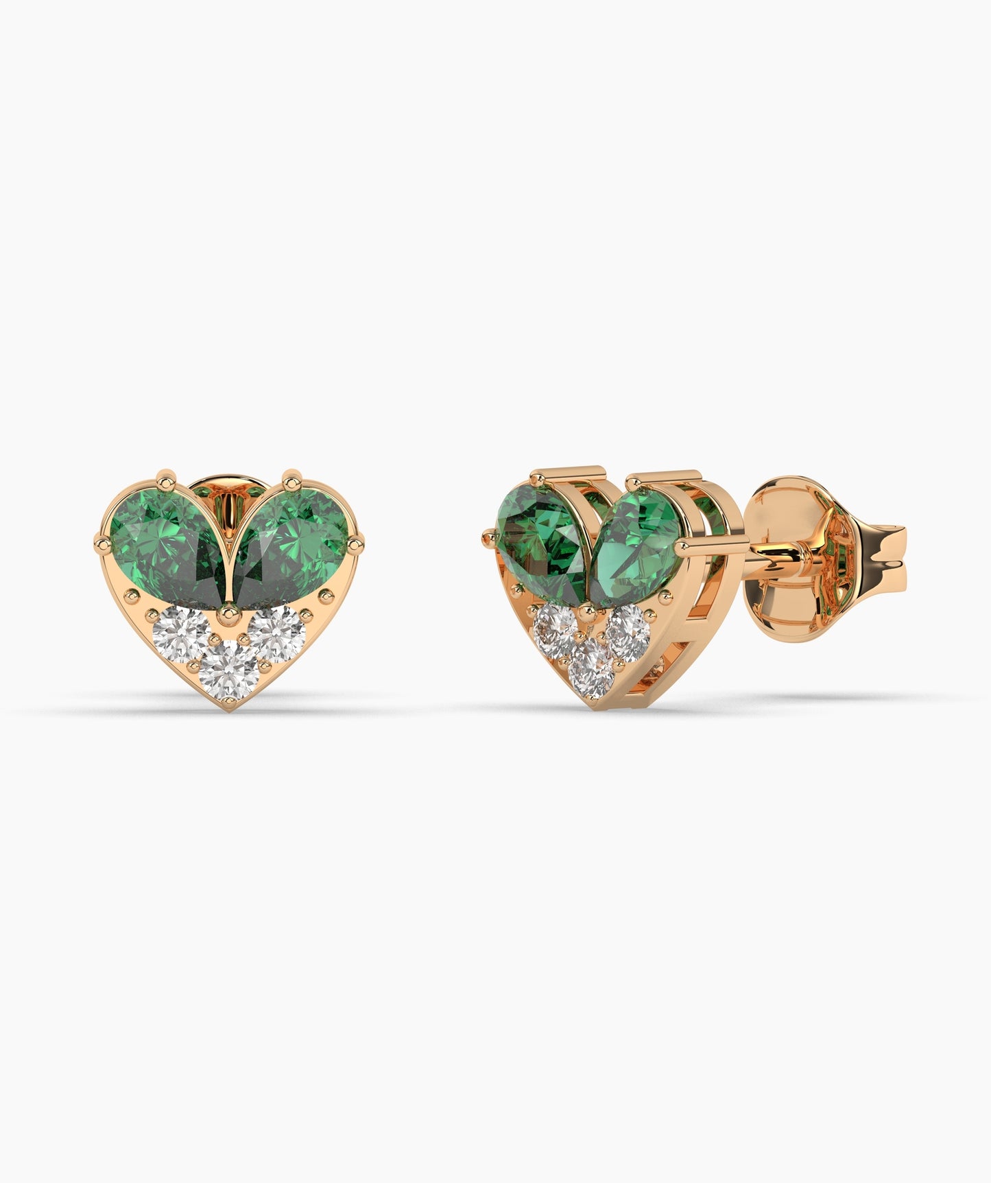 Pear Cut Birthstone and Diamond Heart Stud Earrings