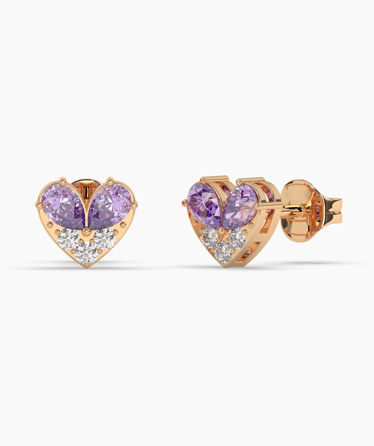 Pear Cut Birthstone and Diamond Heart Stud Earrings