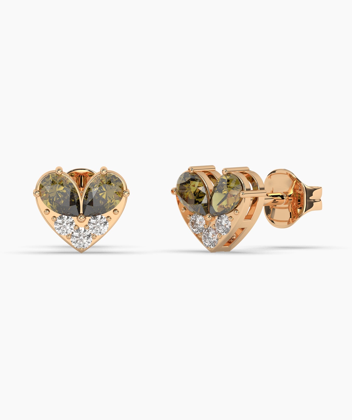 Pear Cut Birthstone and Diamond Heart Stud Earrings