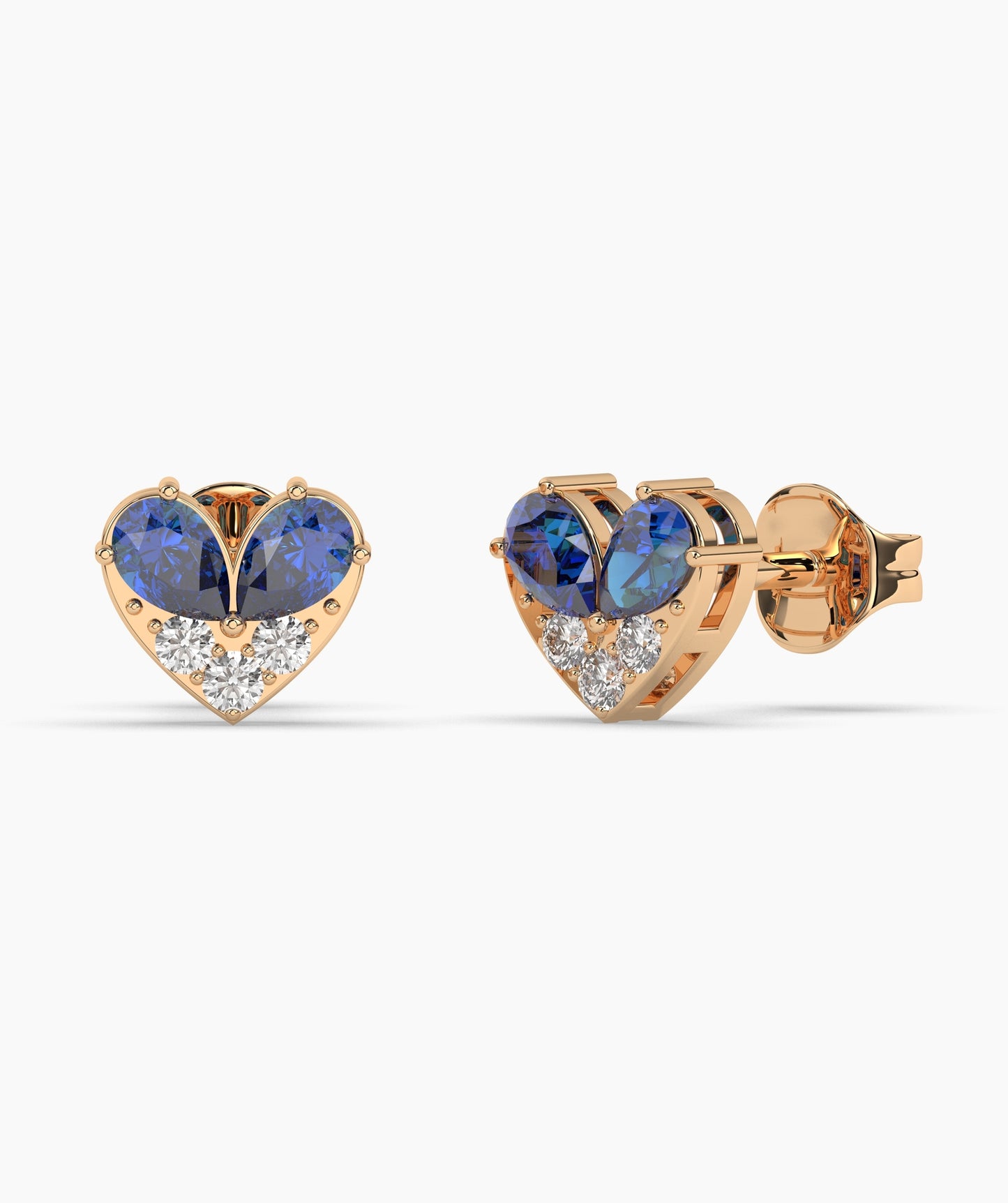 Pear Cut Birthstone and Diamond Heart Stud Earrings