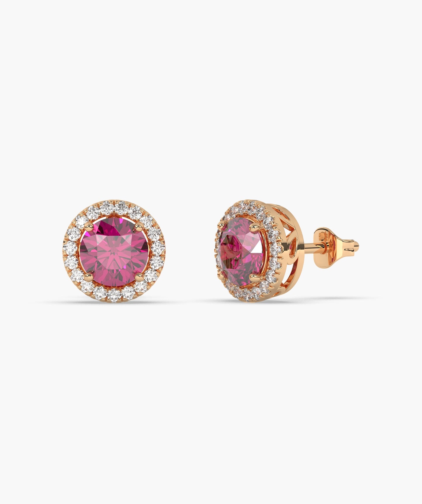 Round Ruby & Diamond Halo Studs