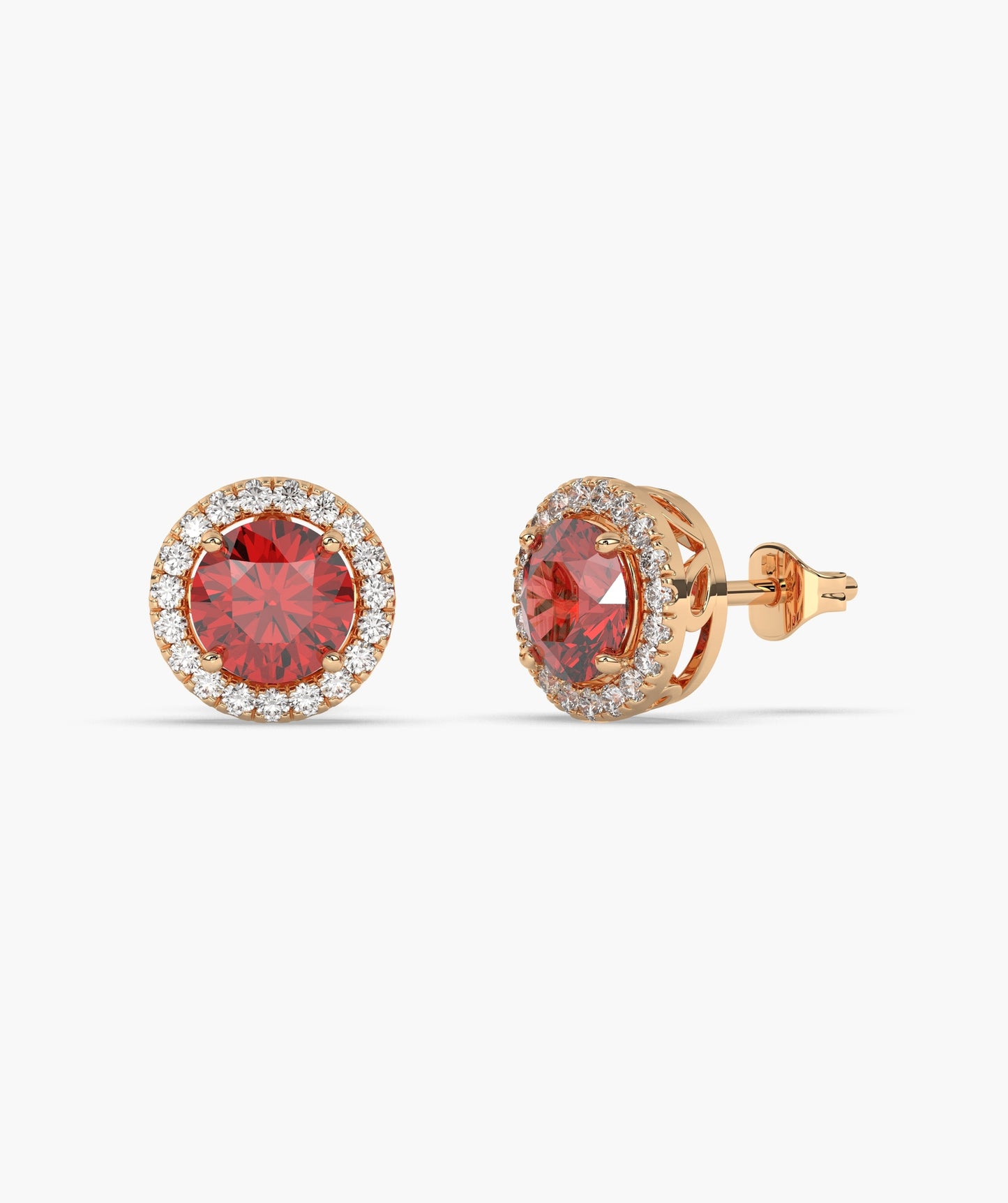 Round Ruby & Diamond Halo Studs