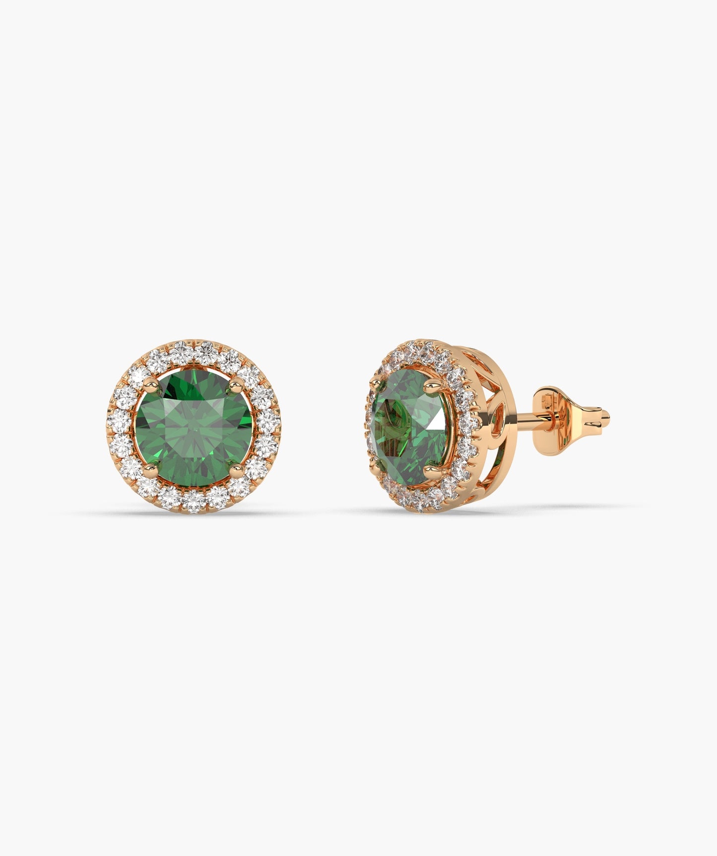 Round Ruby & Diamond Halo Studs