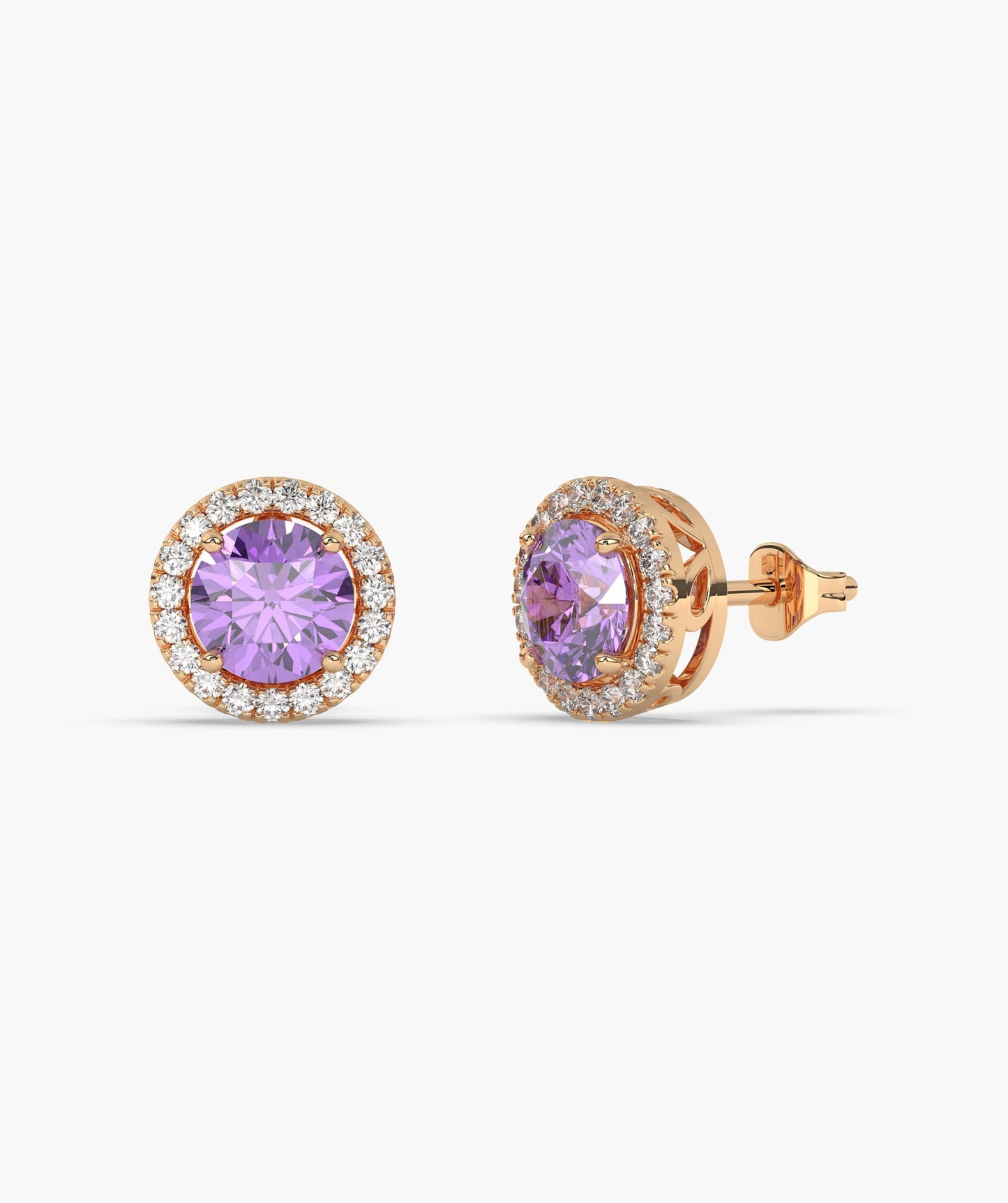 Round Ruby & Diamond Halo Studs