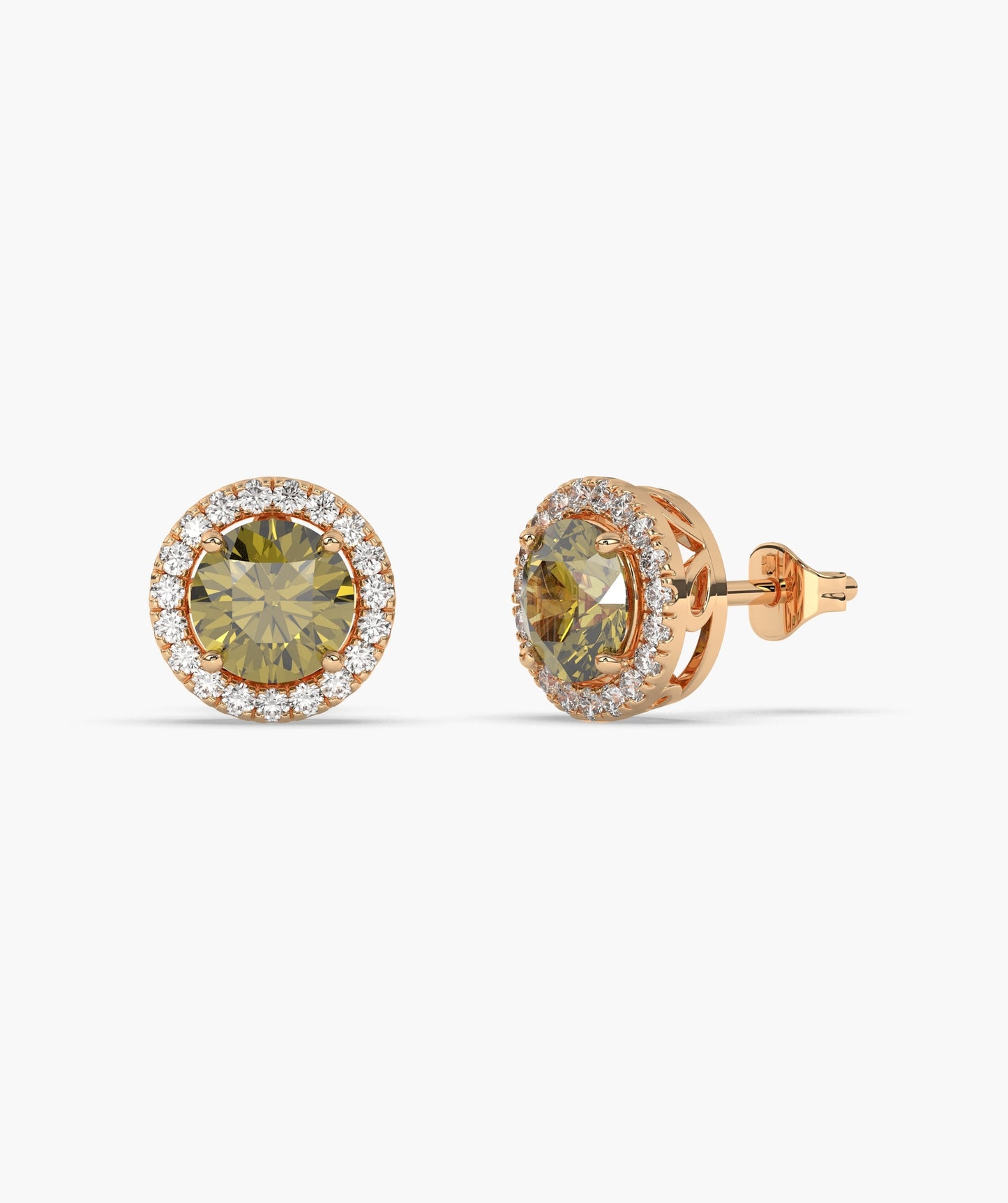 Round Ruby & Diamond Halo Studs