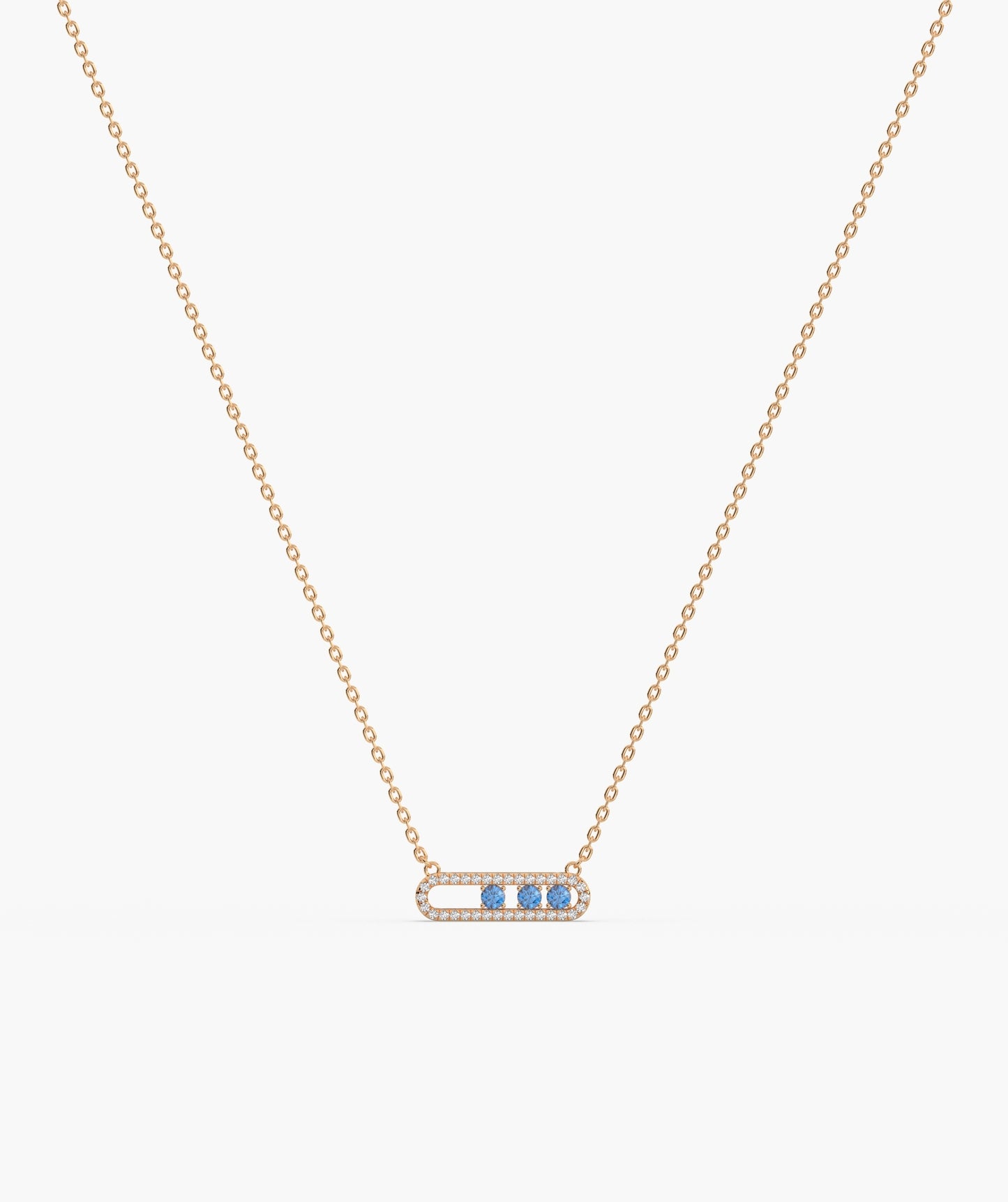 Blue Diamond Trio Halo Capsule Necklace