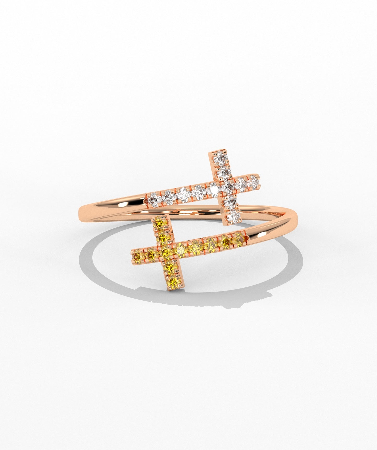 Diamond Double Cross Bypass Ring in 14K Solid Gold