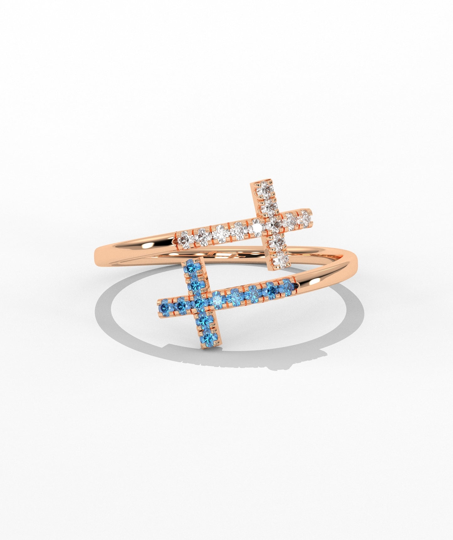 Diamond Double Cross Bypass Ring in 14K Solid Gold