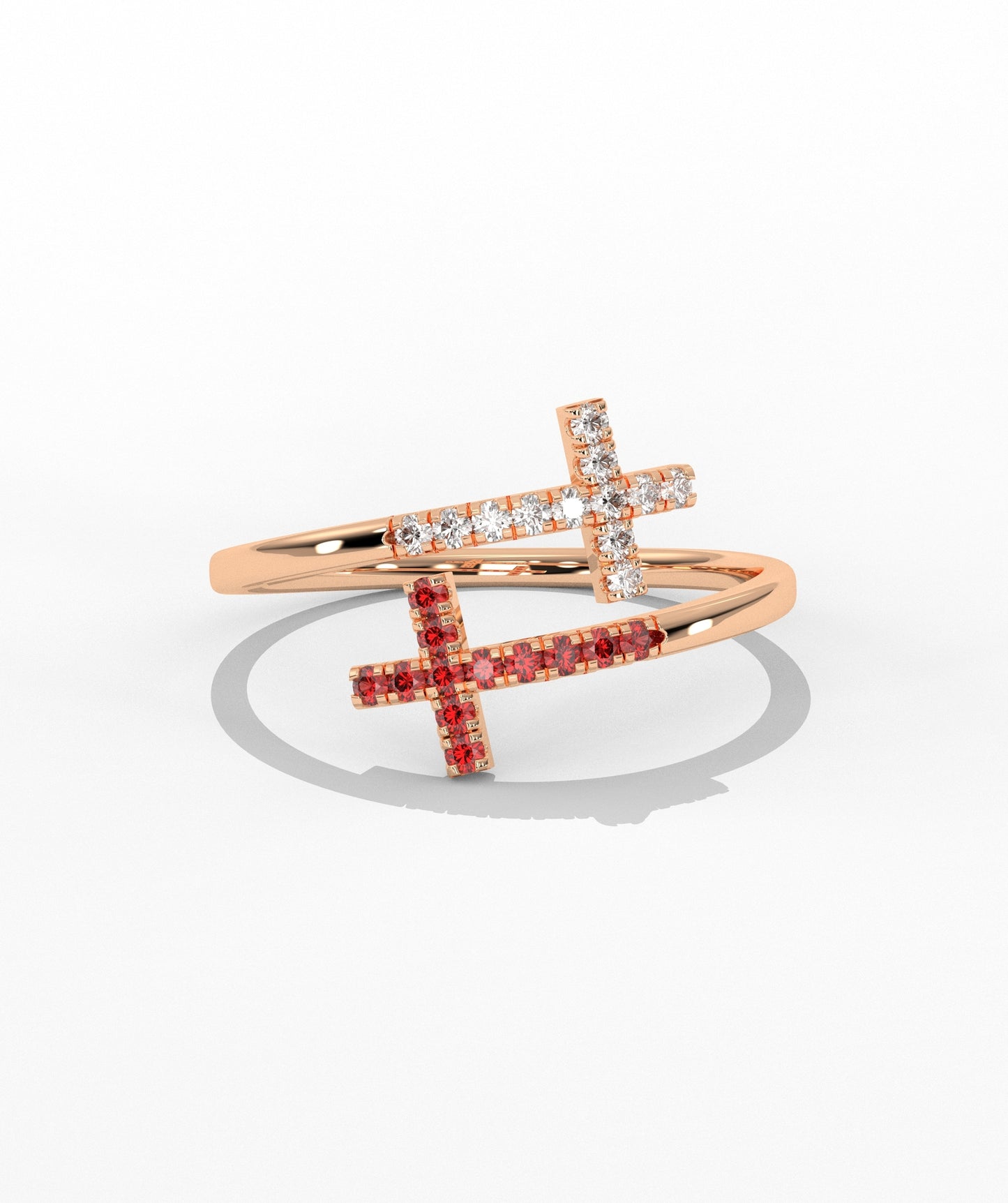 Diamond Double Cross Bypass Ring in 14K Solid Gold
