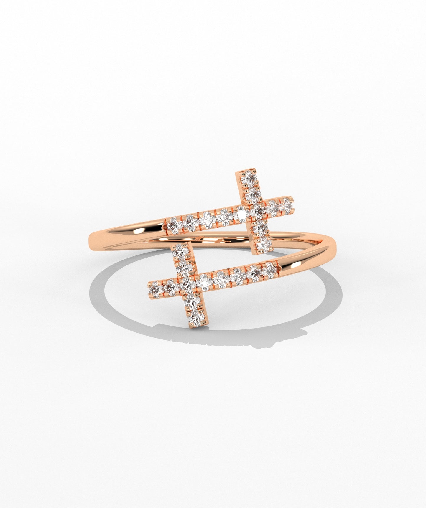 Diamond Double Cross Bypass Ring in 14K Solid Gold