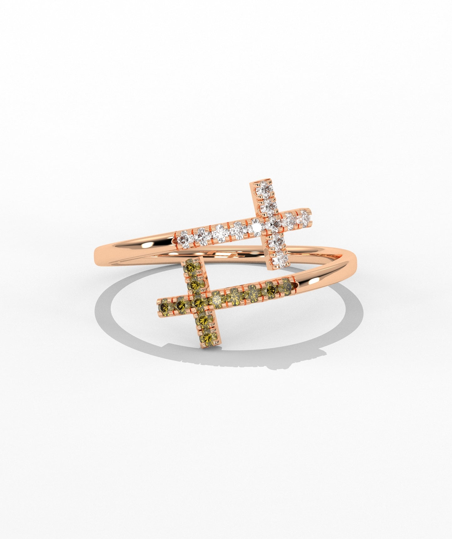 Diamond Double Cross Bypass Ring in 14K Solid Gold